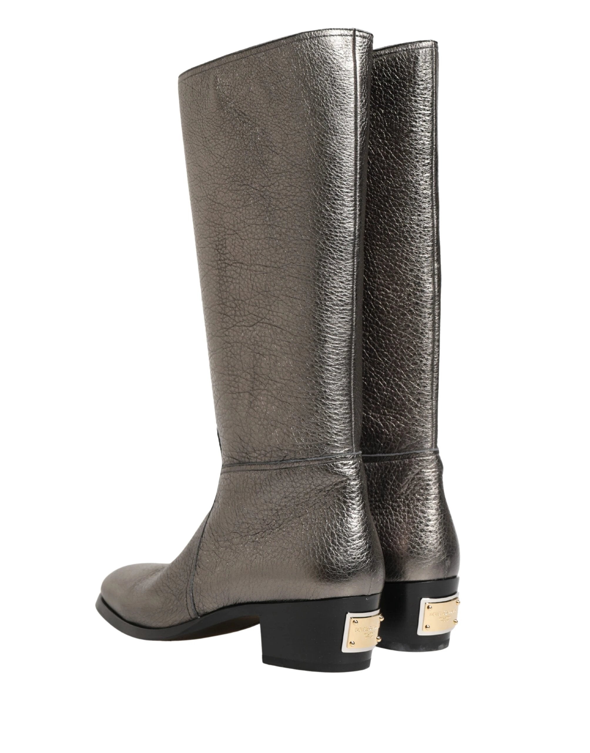 Dolce & Gabbana Metallic Silver Leather Knee High Boots Shoes by Dolce & Gabbana