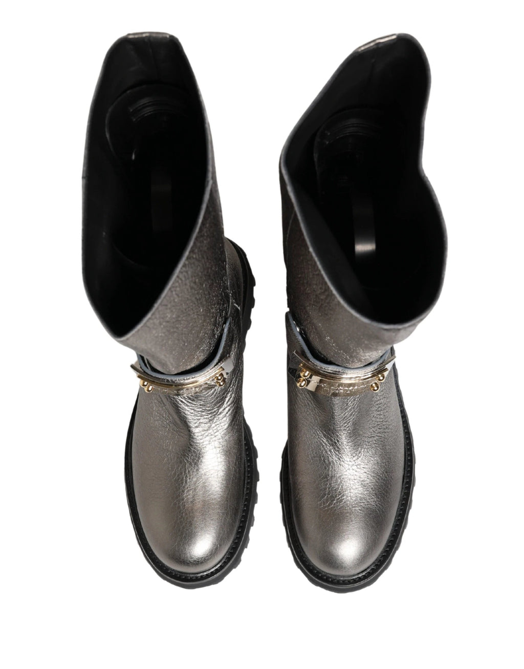 Dolce & Gabbana Metallic Silver Leather Mid Calf Boots Shoes by Dolce & Gabbana