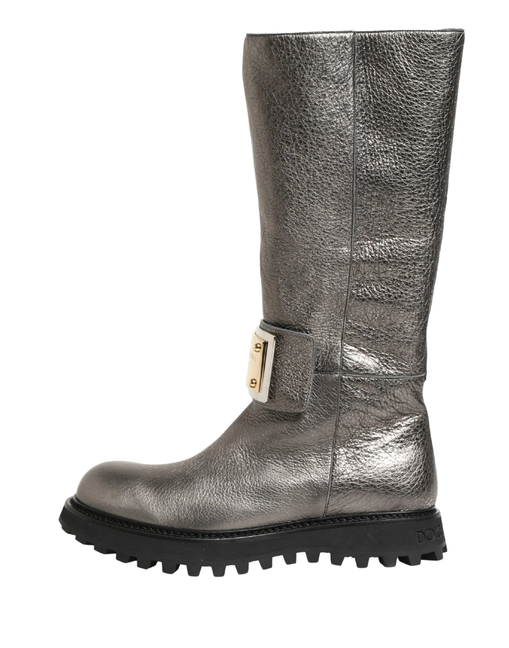 Dolce & Gabbana Metallic Silver Leather Mid Calf Boots Shoes by Dolce & Gabbana
