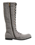 Dolce & Gabbana Gray Shearling Lace Up Knee High Boots Shoes by Dolce & Gabbana
