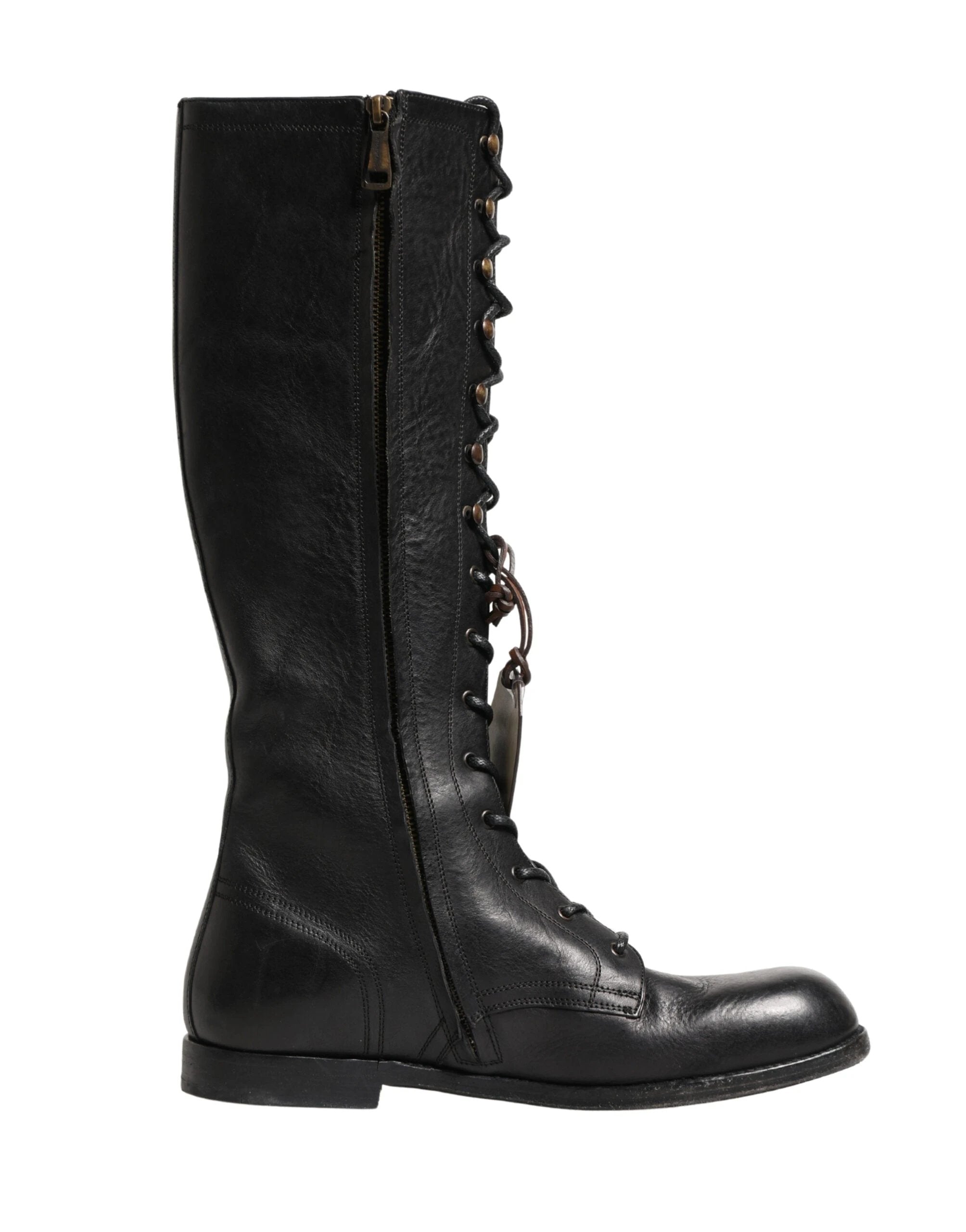 Dolce & Gabbana Re-Edition Black Leather Lace Up Boots Shoes by Dolce & Gabbana