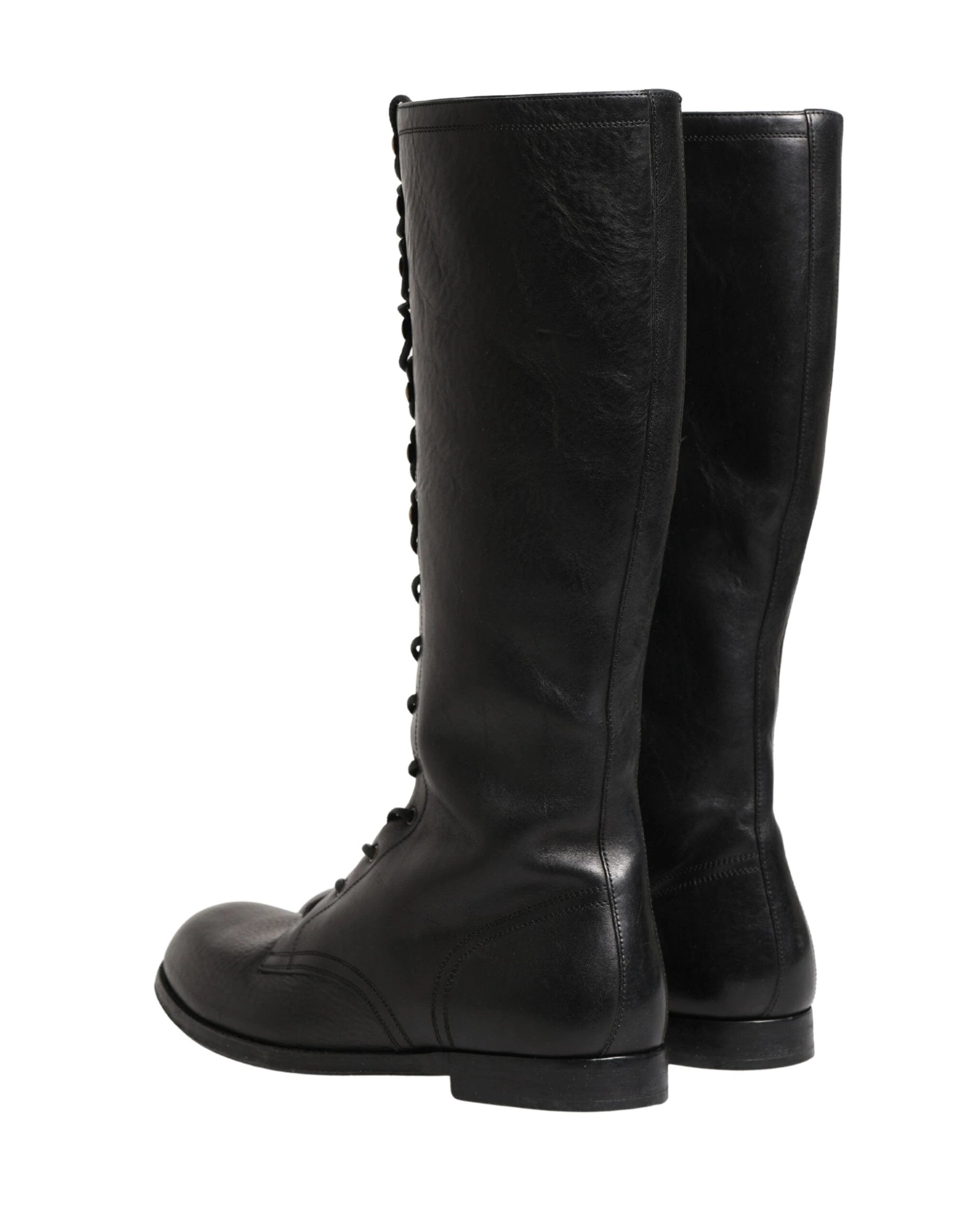Dolce & Gabbana Re-Edition Black Leather Lace Up Boots Shoes by Dolce & Gabbana