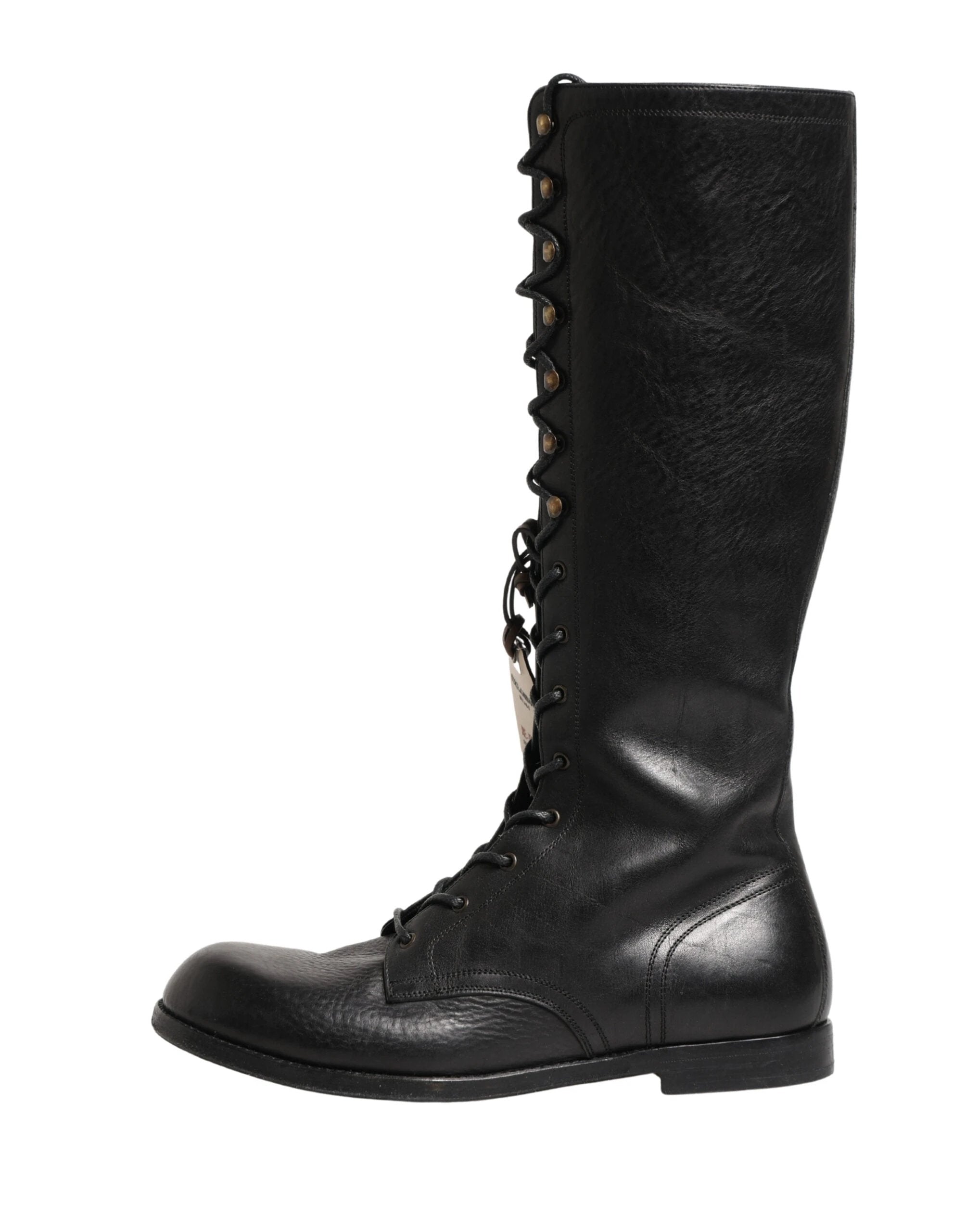 Dolce & Gabbana Re-Edition Black Leather Lace Up Boots Shoes by Dolce & Gabbana