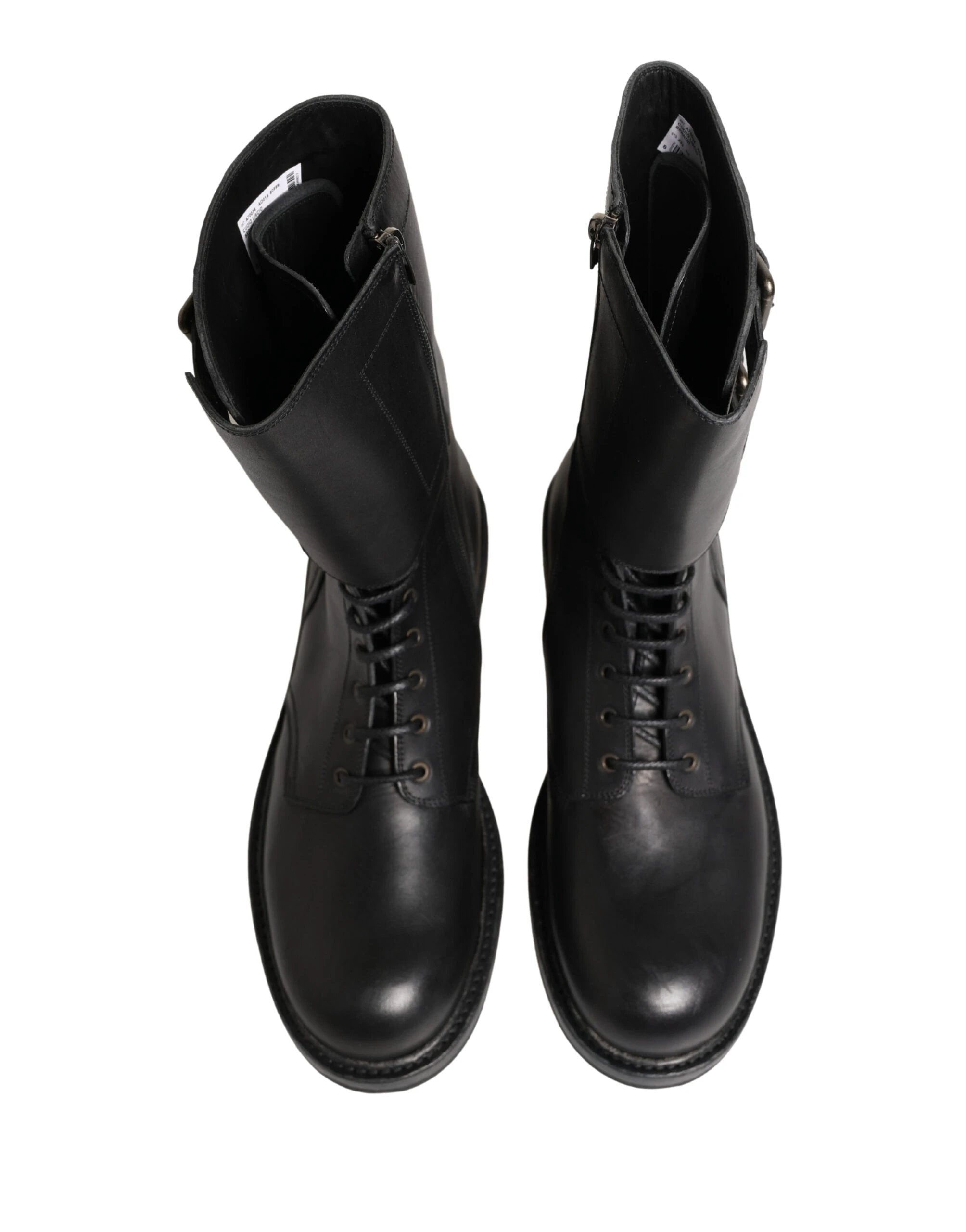 Dolce & Gabbana Black Leather Belted Buckle Combat Boots Shoes by Dolce & Gabbana