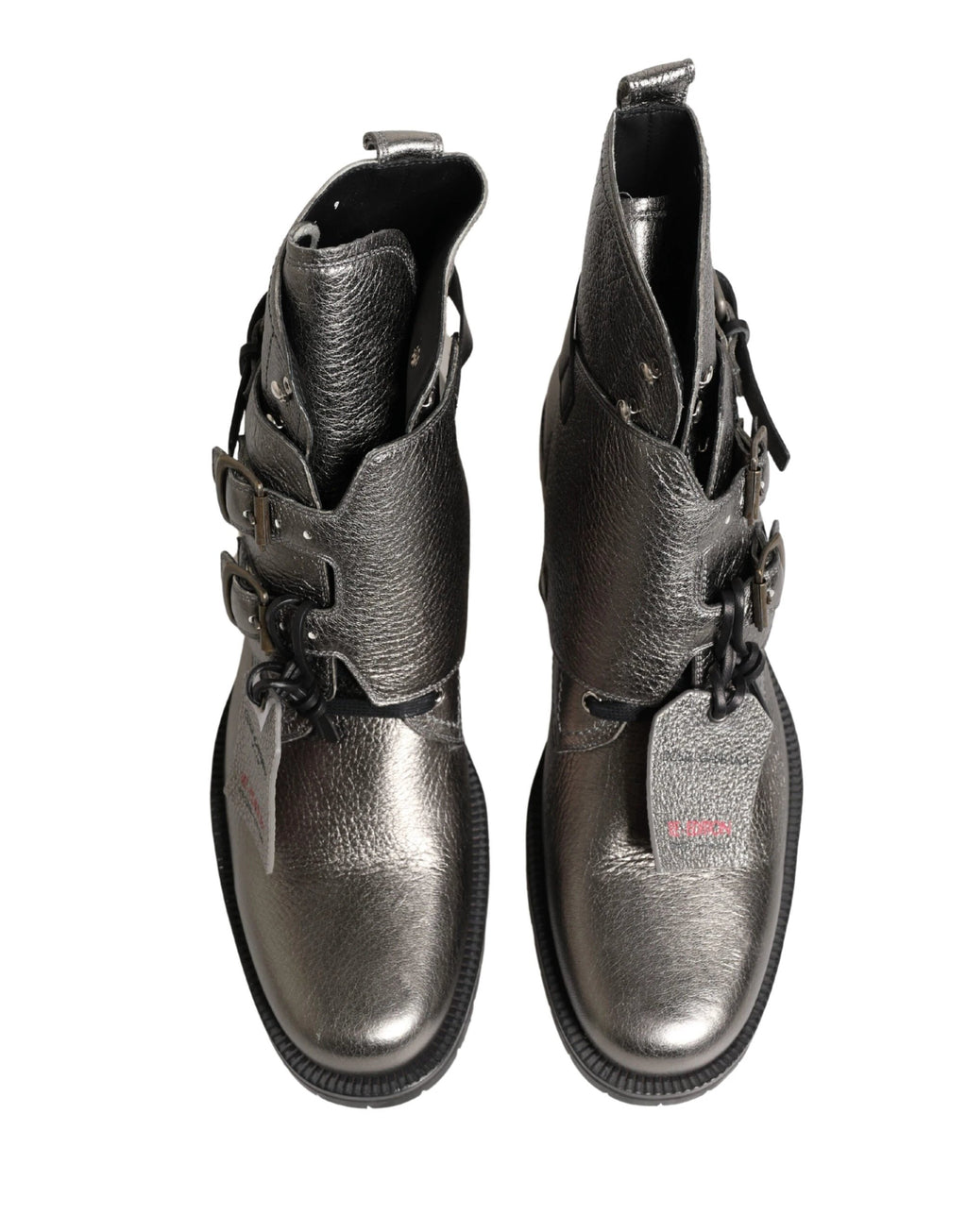 Dolce & Gabbana Metallic Silver Leather Buckle Ankle Boots Shoes by Dolce & Gabbana