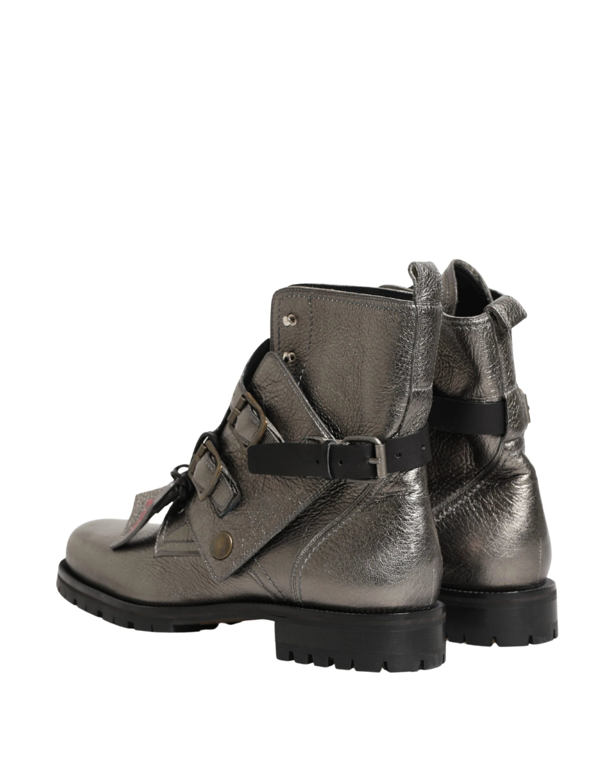 Dolce & Gabbana Metallic Silver Leather Buckle Ankle Boots Shoes by Dolce & Gabbana