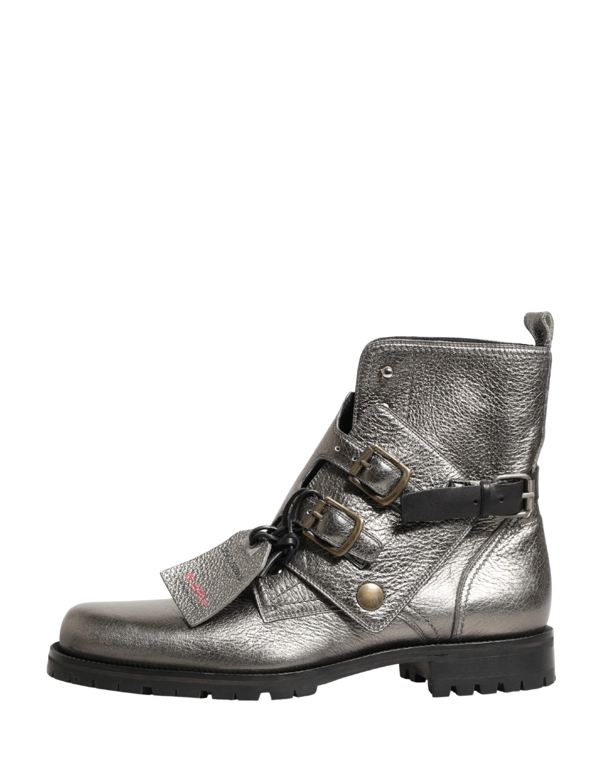 Dolce & Gabbana Metallic Silver Leather Buckle Ankle Boots Shoes by Dolce & Gabbana