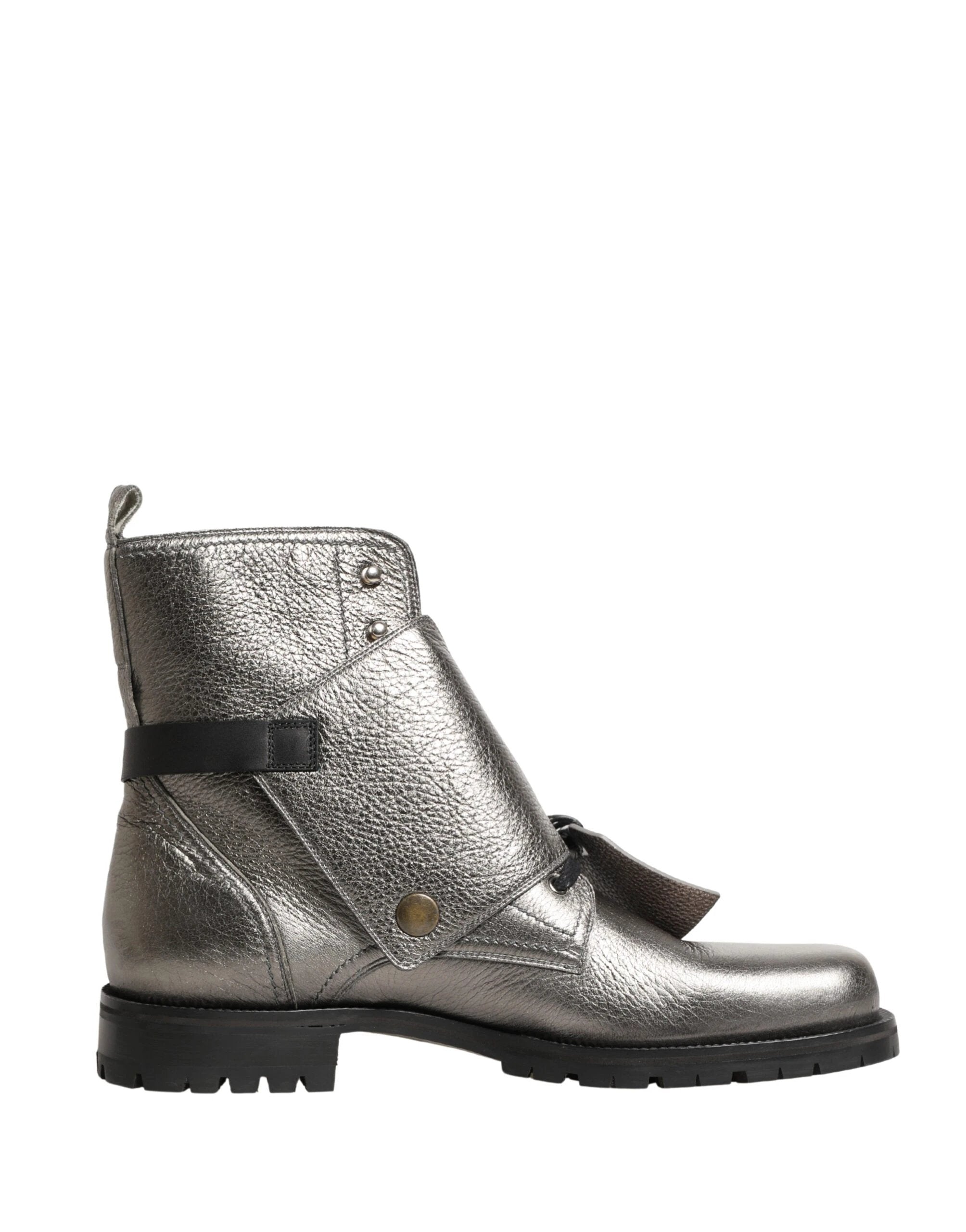 Dolce & Gabbana Metallic Silver Leather Buckle Ankle Boots Shoes by Dolce & Gabbana