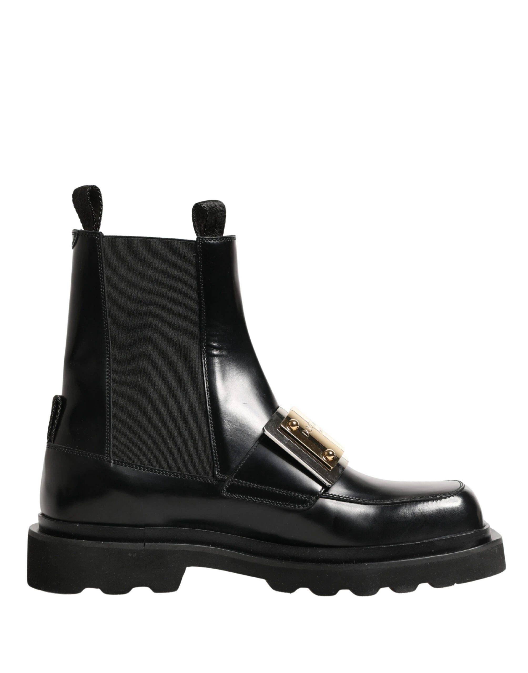 Dolce & Gabbana Black Leather Logo Plaque Ankle Boots Shoes by Dolce & Gabbana