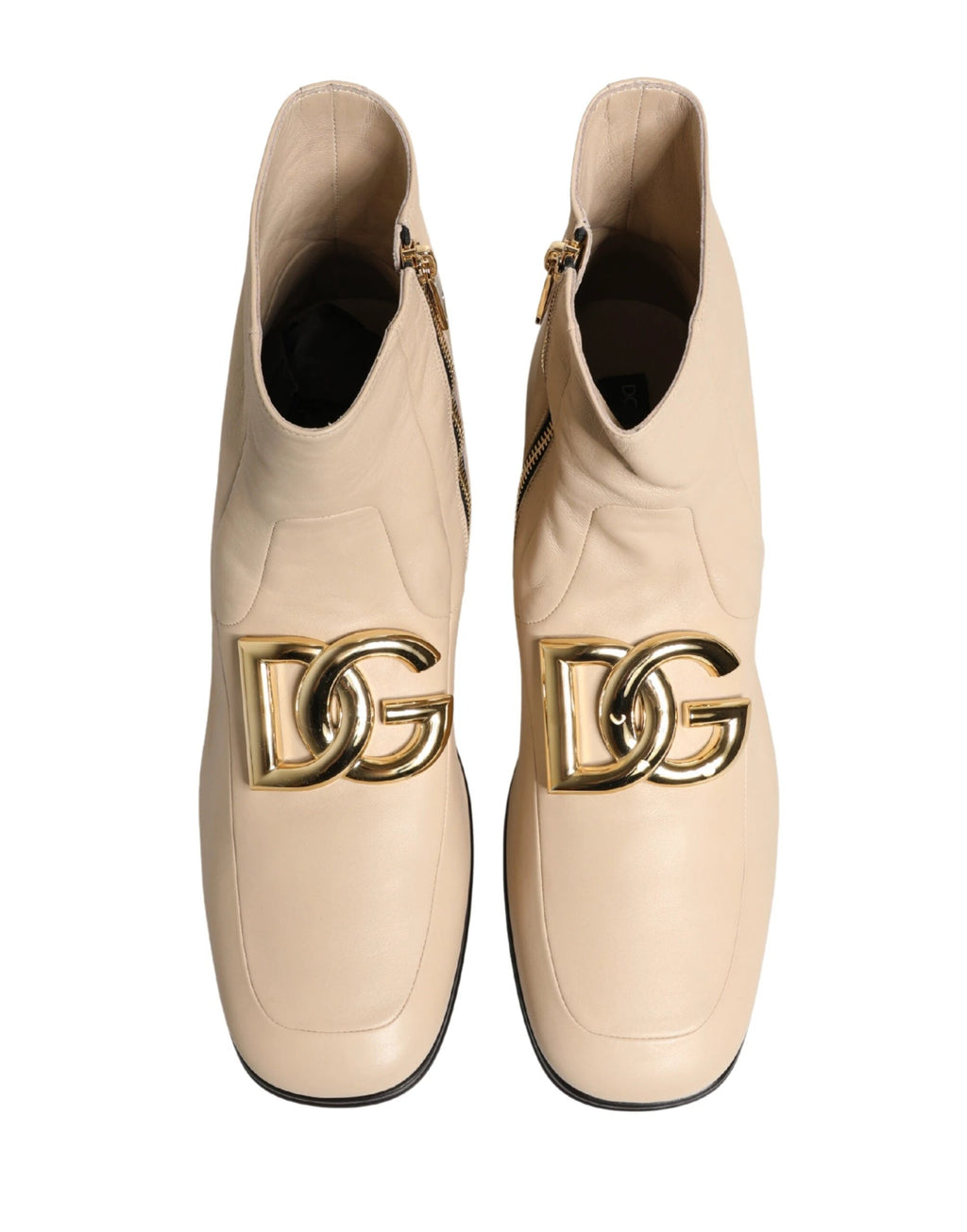 Dolce & Gabbana Beige Leather Logo Plaque Ankle Boots Shoes by Dolce & Gabbana