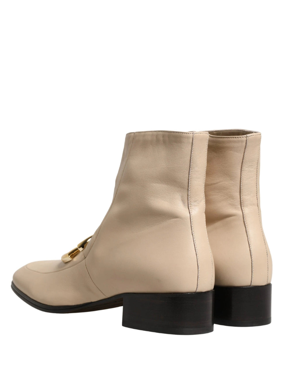 Dolce & Gabbana Beige Leather Logo Plaque Ankle Boots Shoes by Dolce & Gabbana