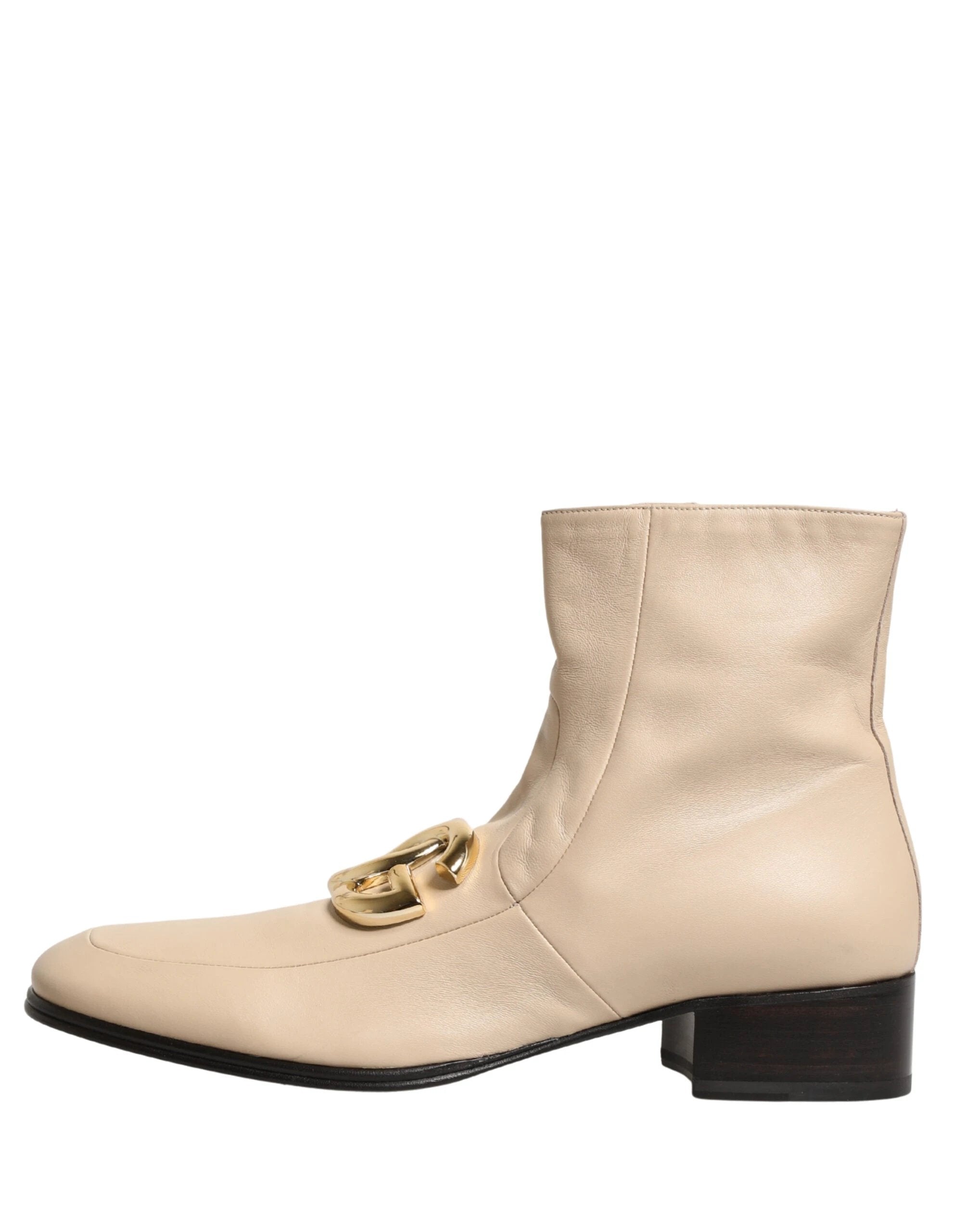 Dolce & Gabbana Beige Leather Logo Plaque Ankle Boots Shoes by Dolce & Gabbana