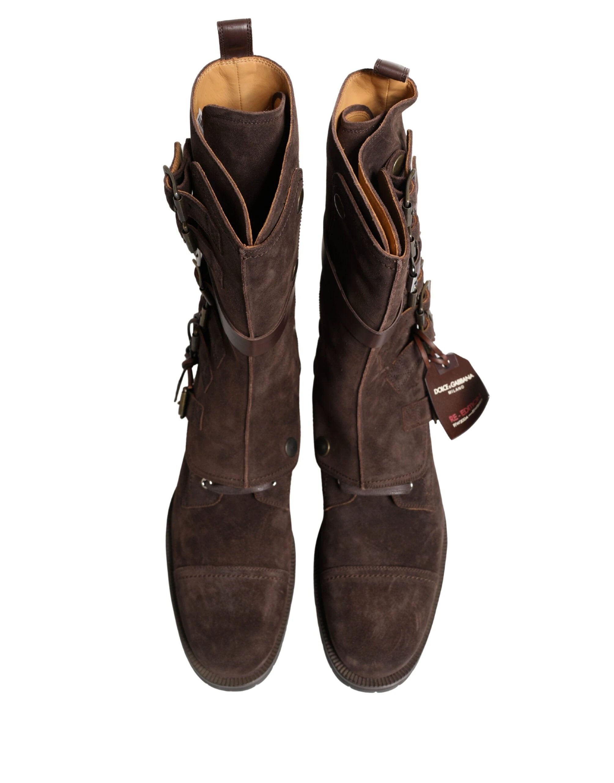Dolce & Gabbana Brown Suede Leather Combat Ankle Boots Shoes by Dolce & Gabbana