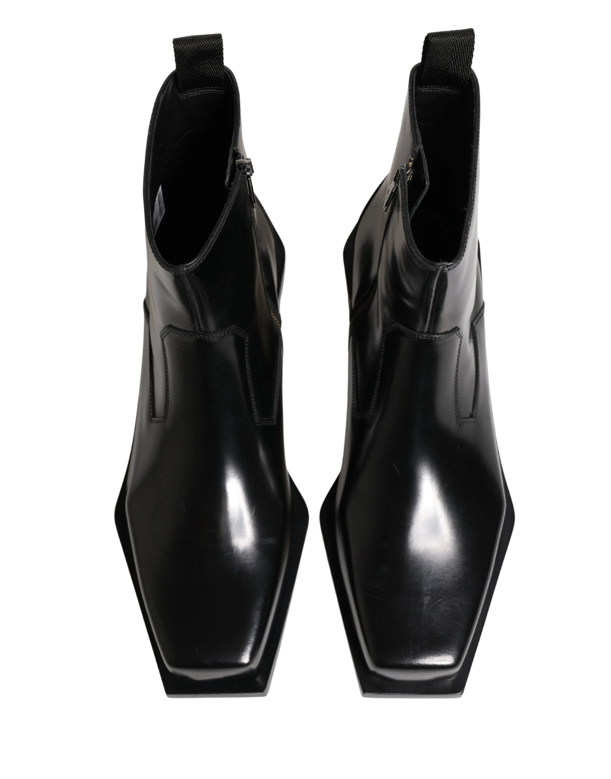 Dolce & Gabbana Black Leather Zip Closure Ankle Boots Shoes by Dolce & Gabbana