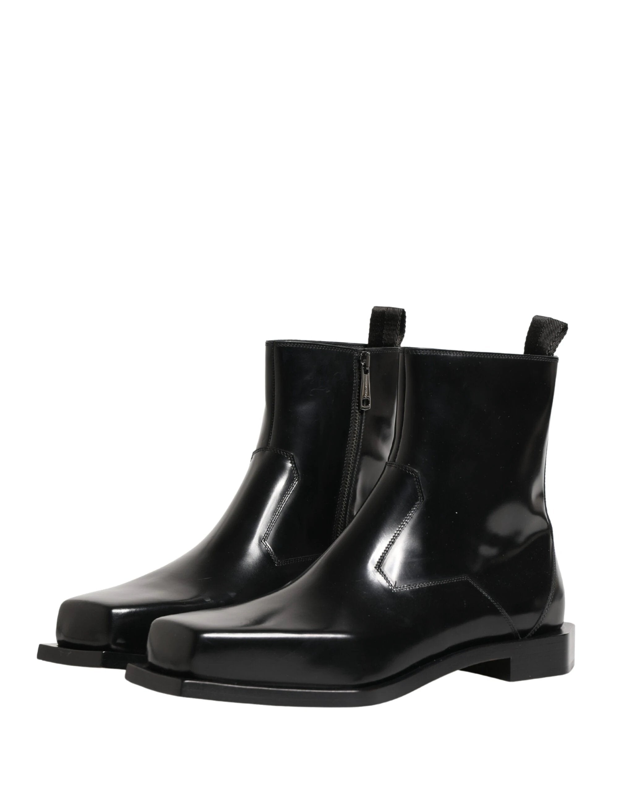 Dolce & Gabbana Black Leather Zip Closure Ankle Boots Shoes by Dolce & Gabbana