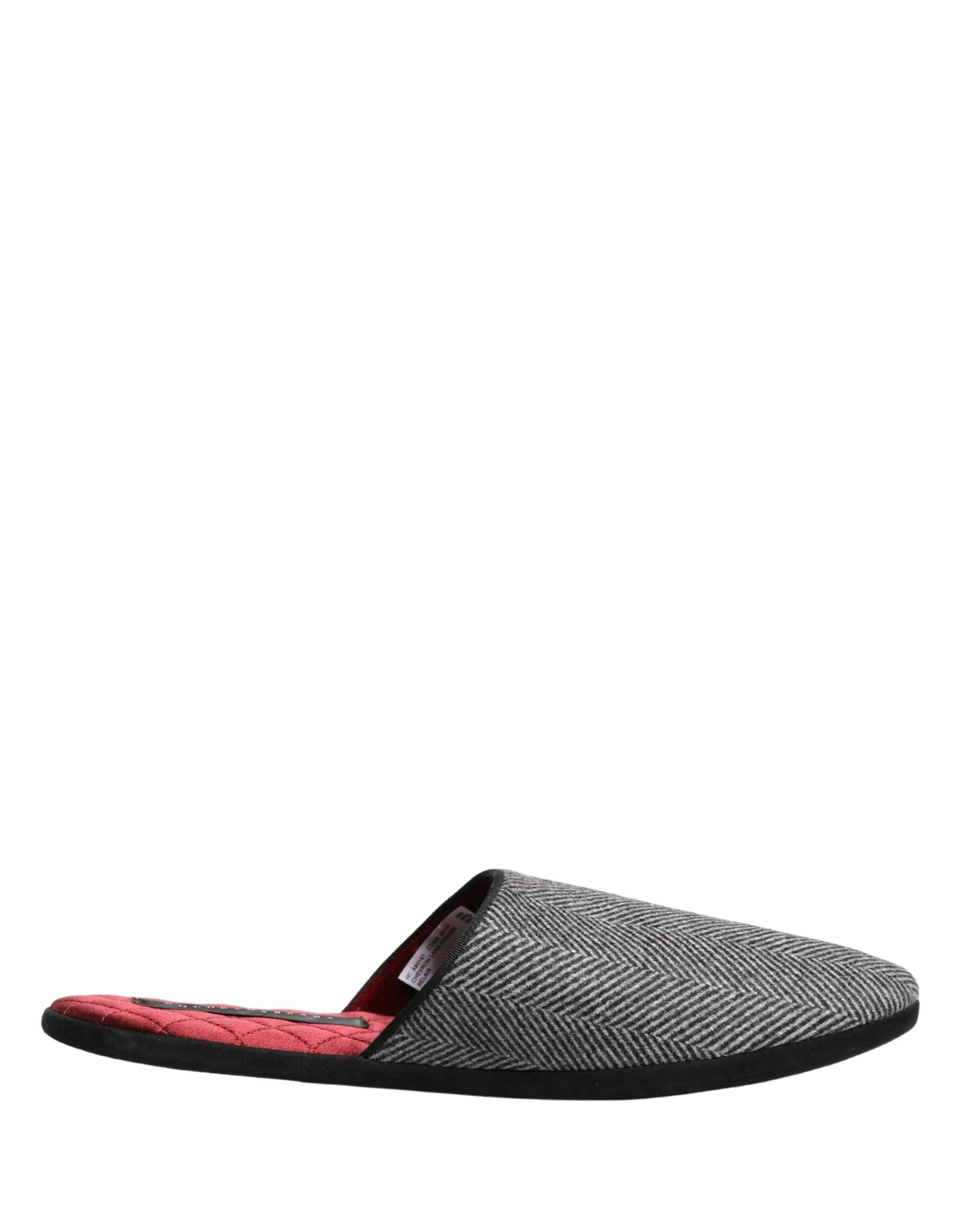 Dolce & Gabbana Grey Herringbone Cashmere Red Slippers Shoes by Dolce & Gabbana