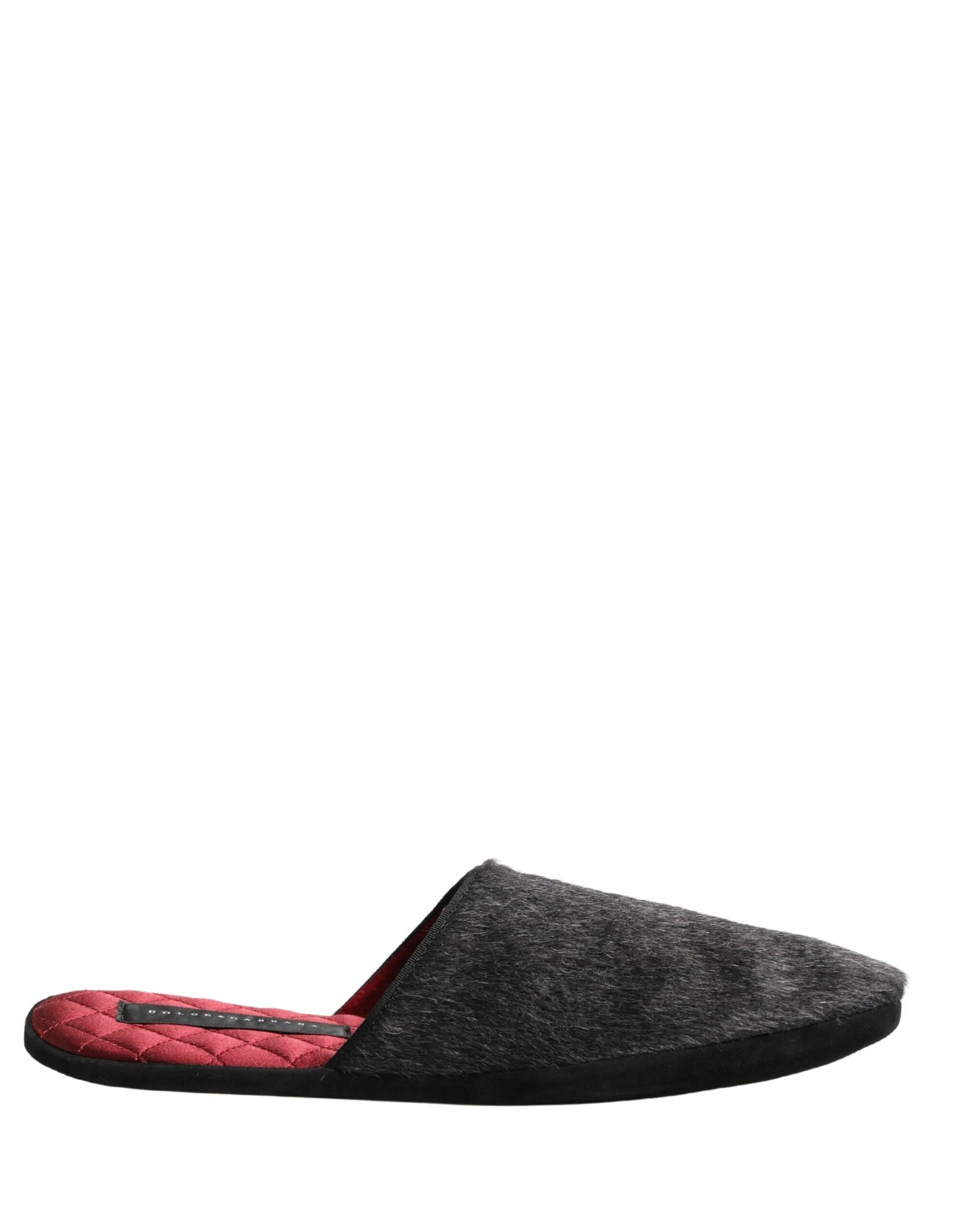 Dolce & Gabbana Dark Grey Charcoal Wool Red Slippers Shoes by Dolce & Gabbana