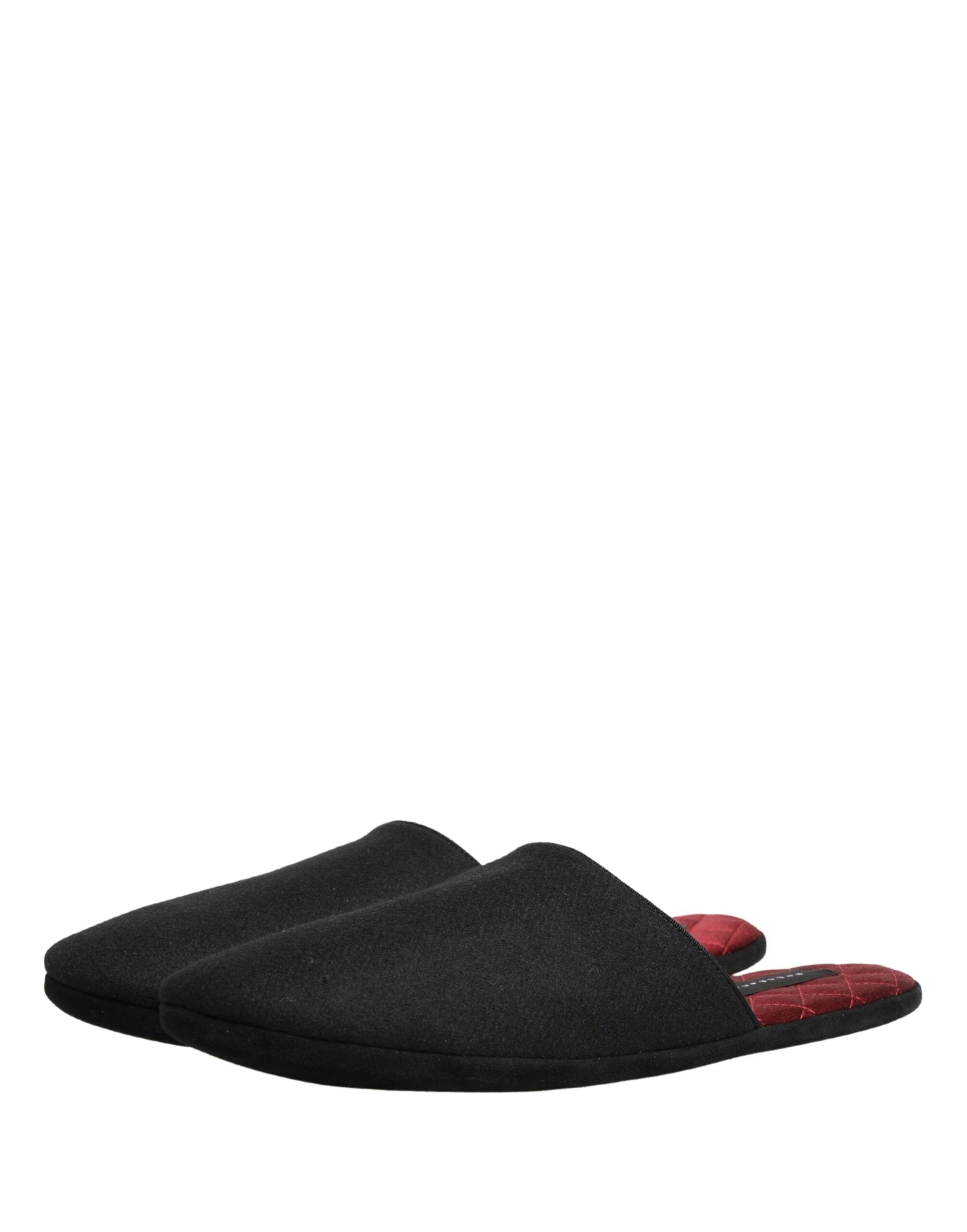Dolce & Gabbana Black Wool Cashmere Red Quilted Slippers Shoes by Dolce & Gabbana