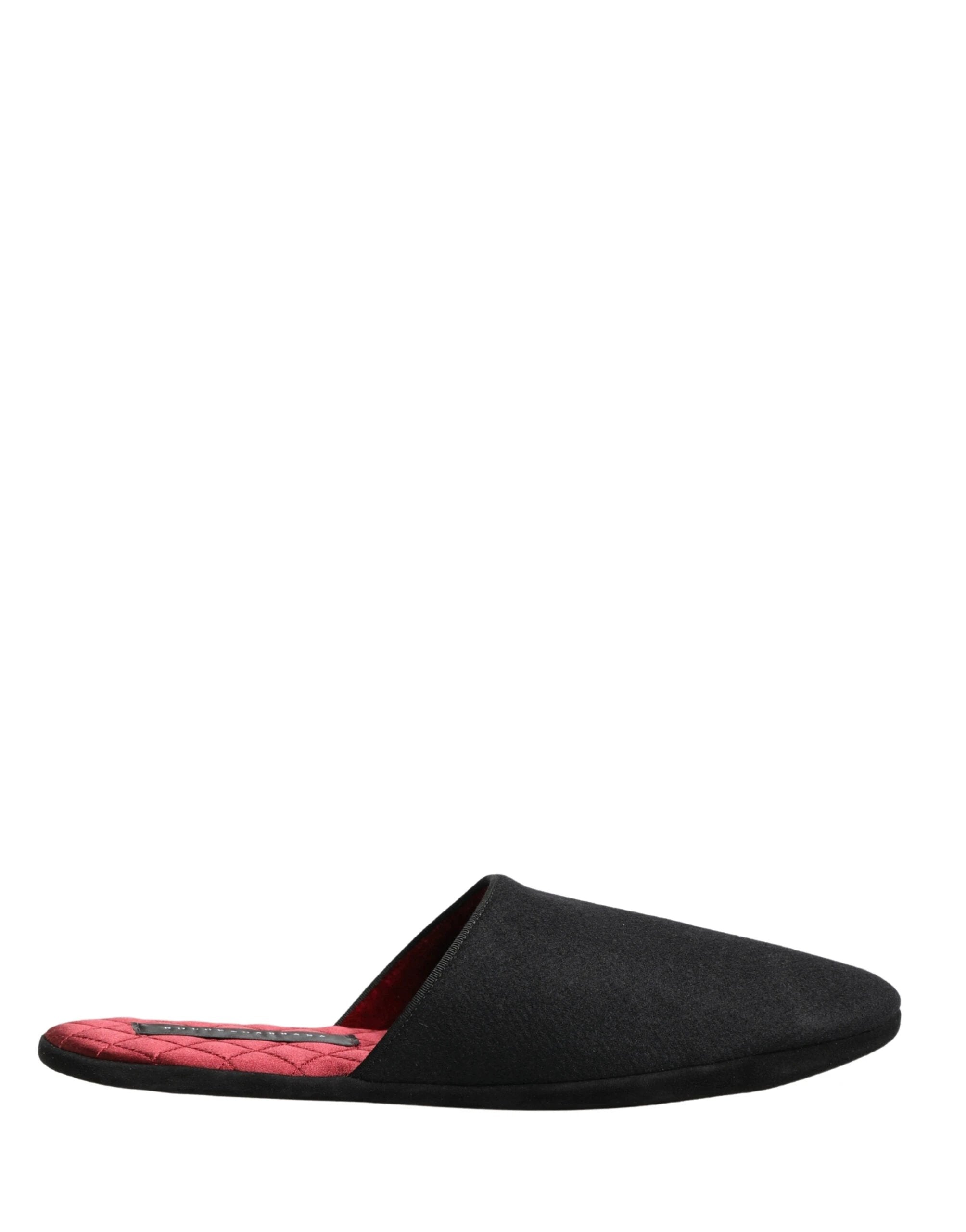 Dolce & Gabbana Black Wool Cashmere Red Quilted Slippers Shoes by Dolce & Gabbana