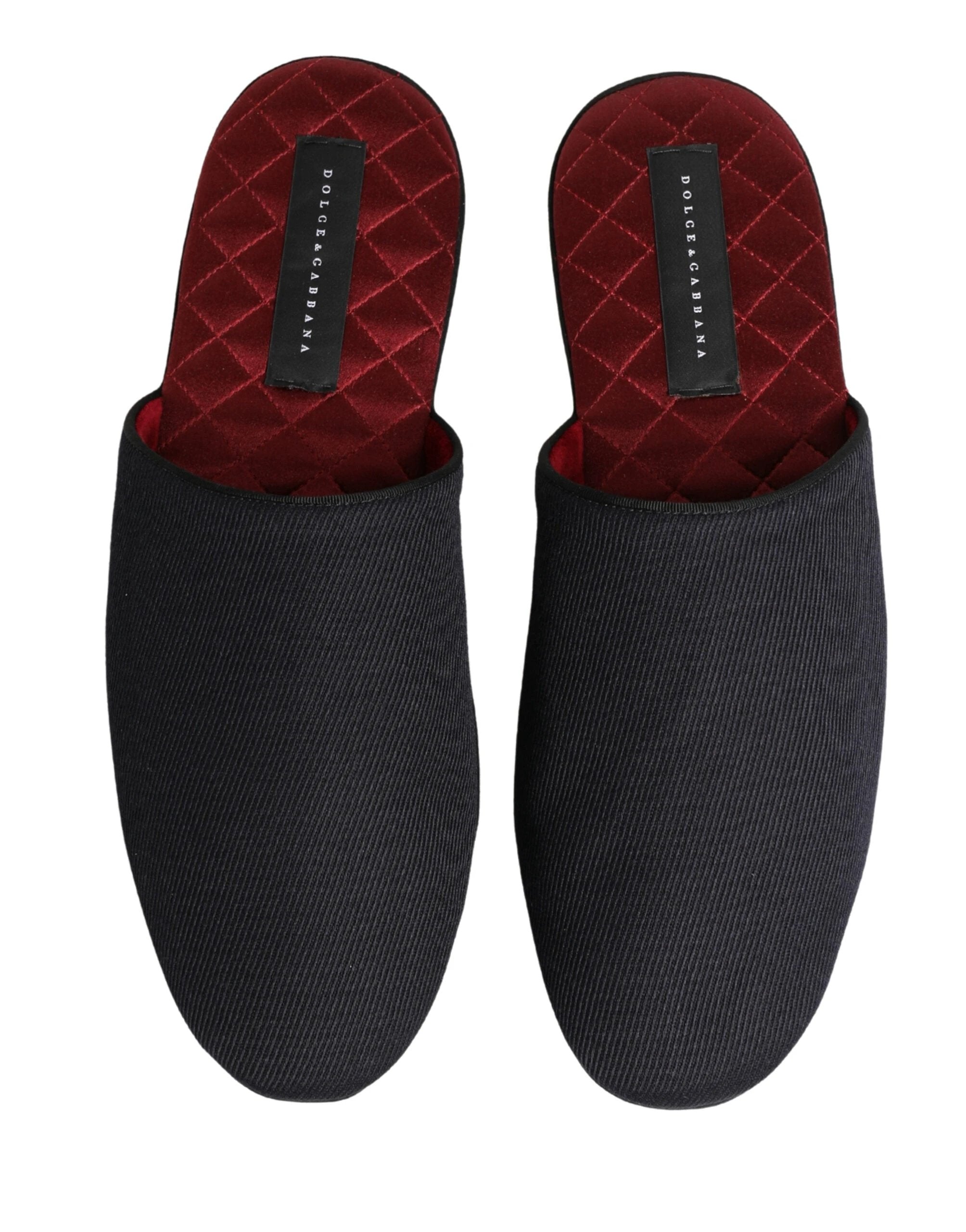 Dolce & Gabbana Dark Navy Wool Cotton Red Chevron Slippers Shoes by Dolce & Gabbana
