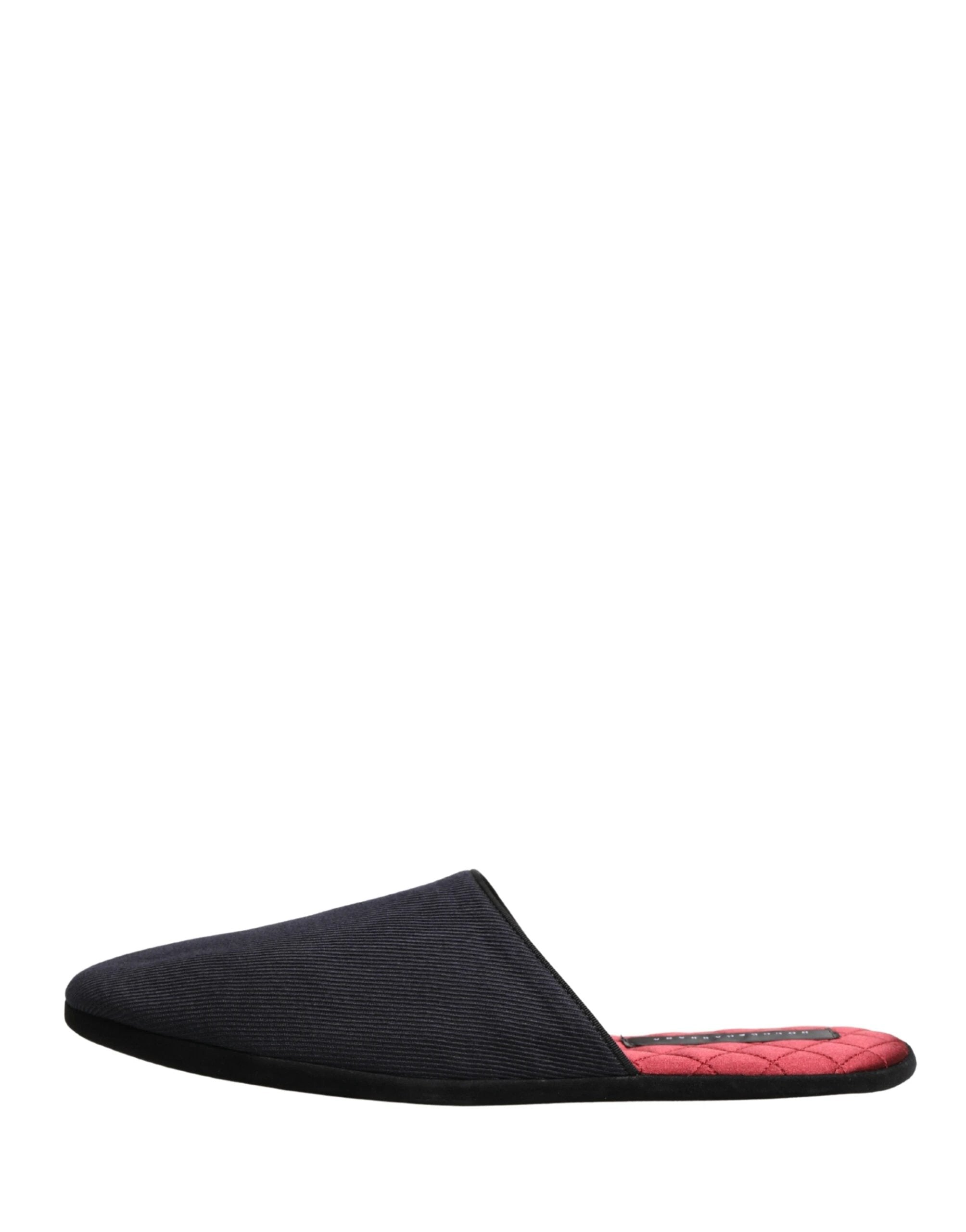 Dolce & Gabbana Dark Navy Wool Cotton Red Chevron Slippers Shoes by Dolce & Gabbana