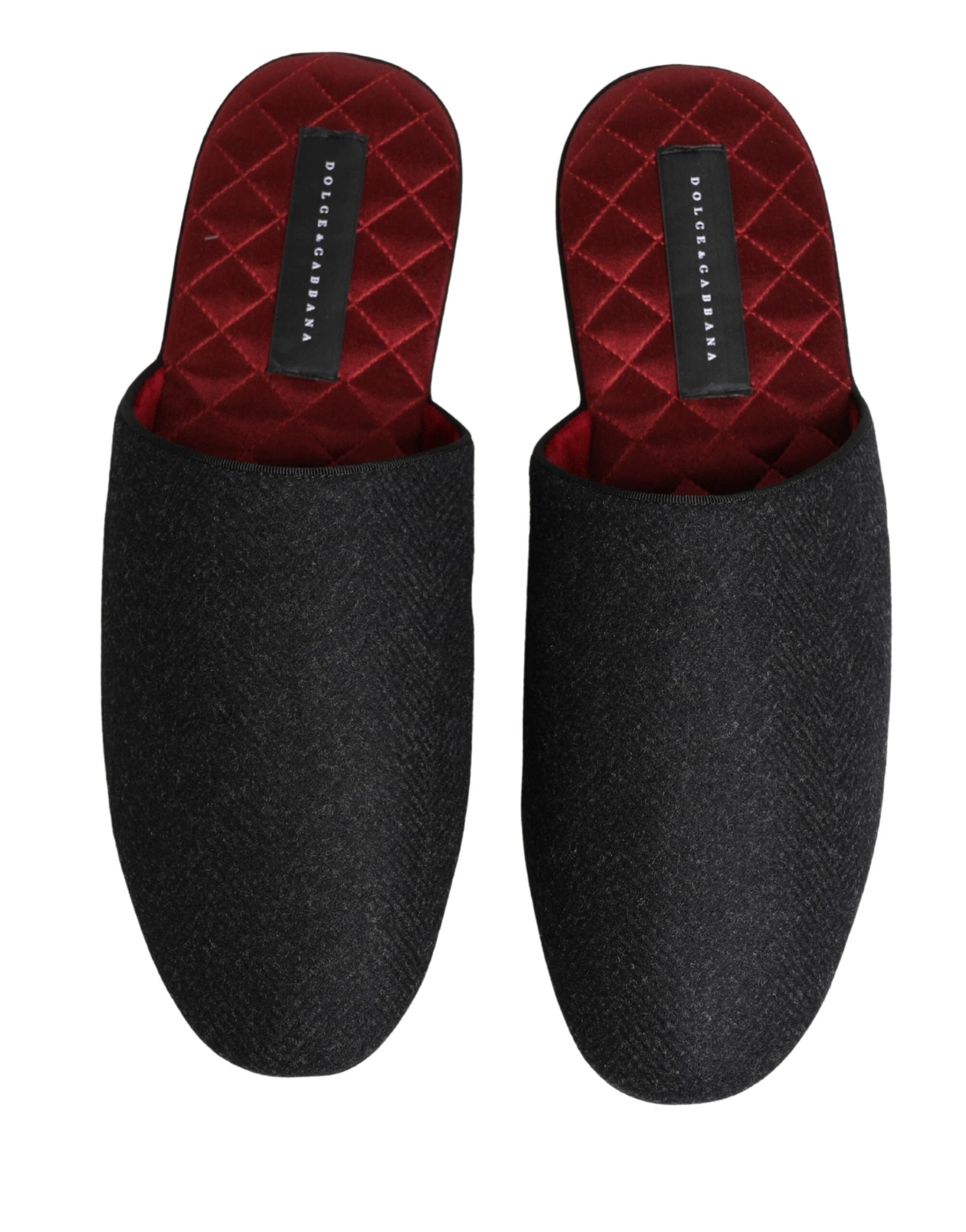 Dolce & Gabbana Anthracite Wool Cashmere Quilted Slippers Shoes by Dolce & Gabbana