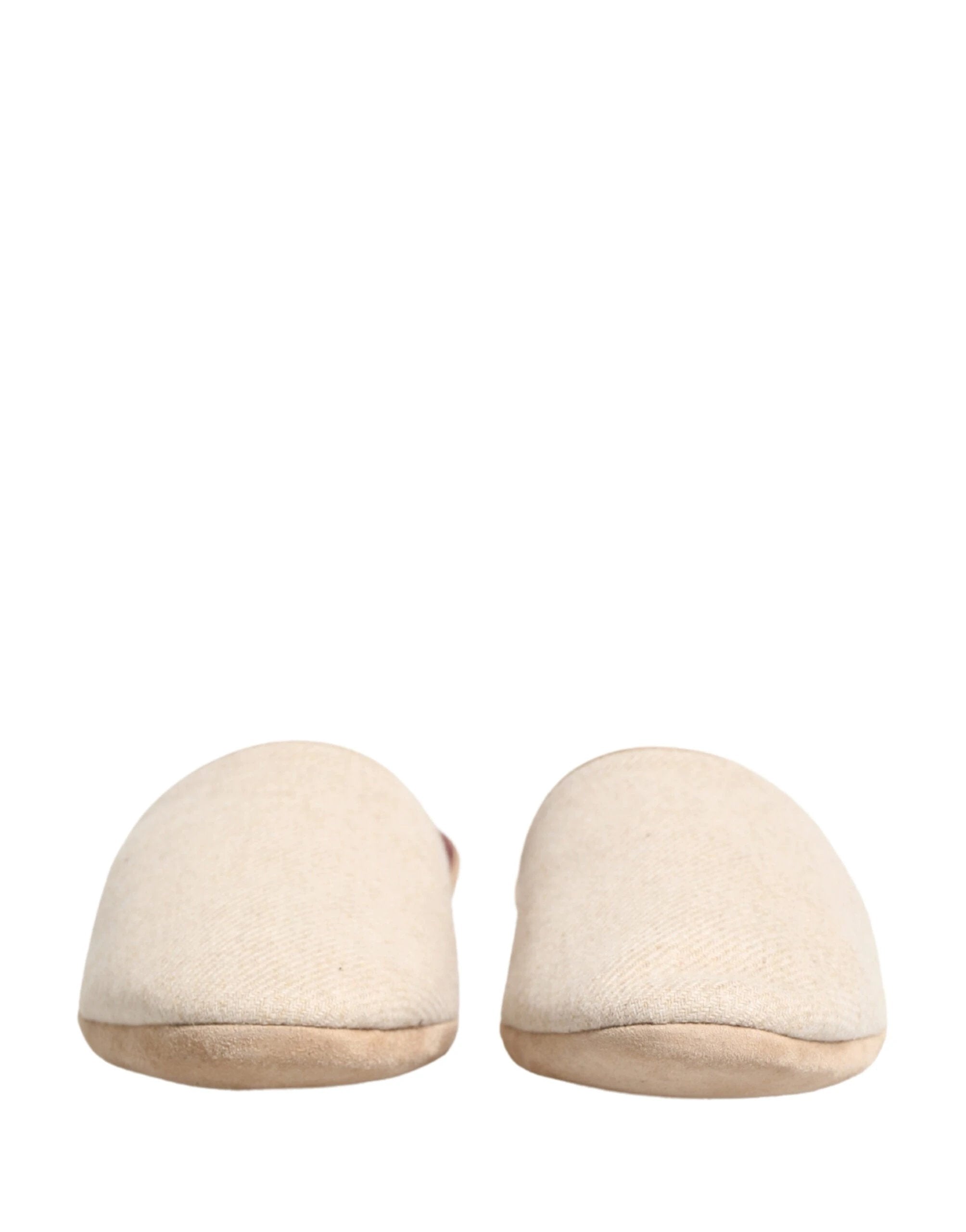 Dolce & Gabbana Beige Shetland Wool Red Quilted Slippers Shoes by Dolce & Gabbana