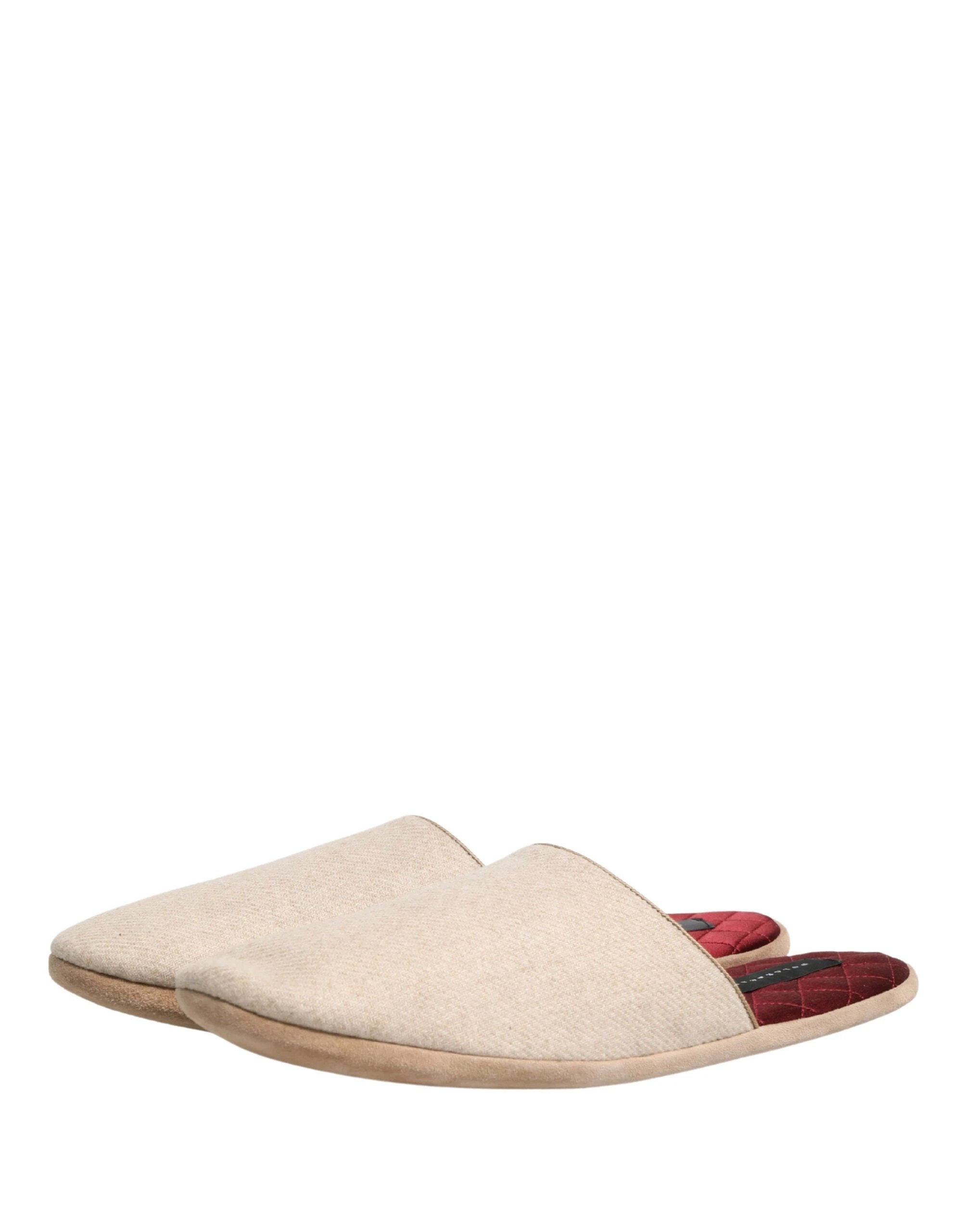 Dolce & Gabbana Beige Shetland Wool Red Quilted Slippers Shoes by Dolce & Gabbana