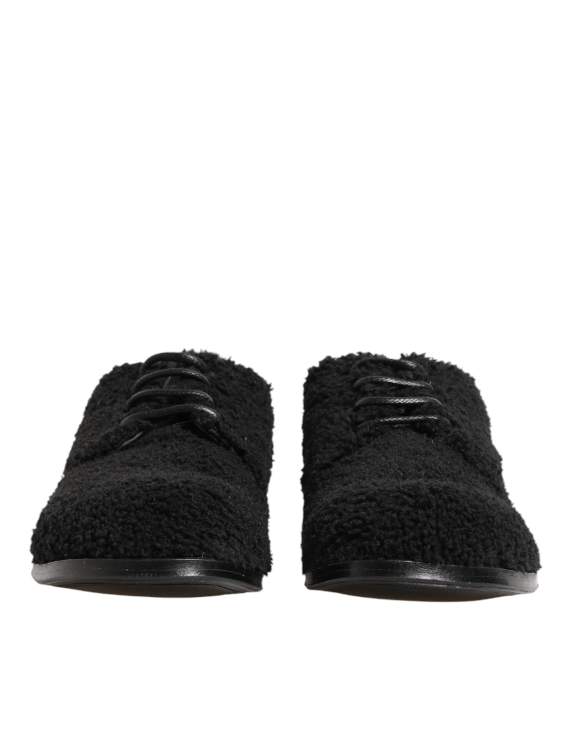 Dolce & Gabbana Men Black Riccio Shearling Dress Derby Shoes by Dolce & Gabbana