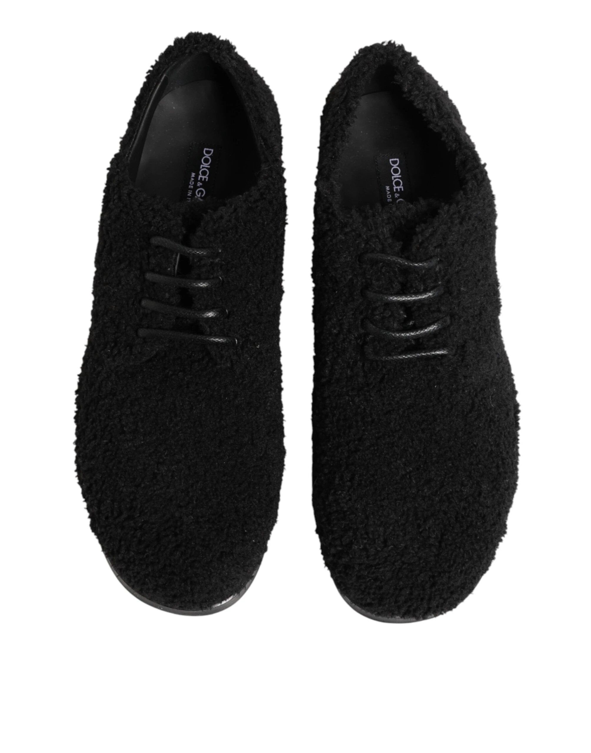 Dolce & Gabbana Men Black Riccio Shearling Dress Derby Shoes by Dolce & Gabbana