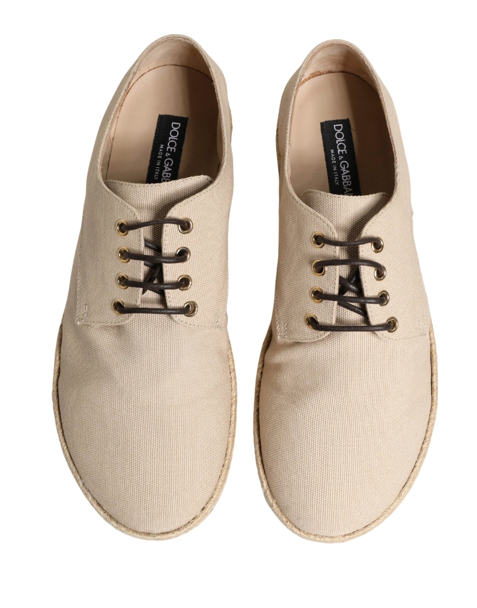 Dolce & Gabbana Beige Espadrille Sole Lace Up Canvas Derby Shoes by Dolce & Gabbana