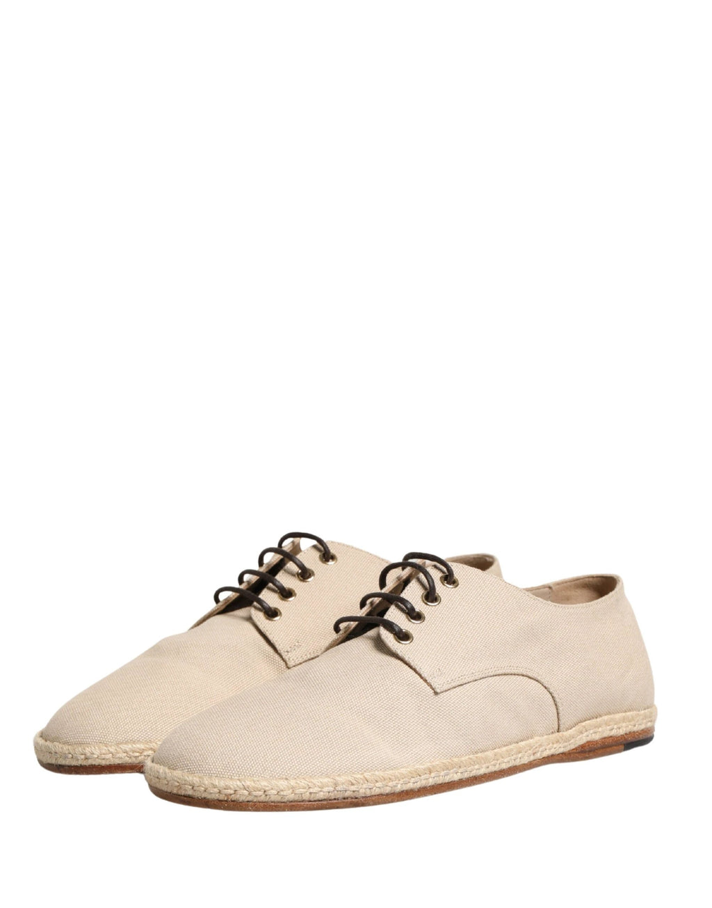 Dolce & Gabbana Beige Espadrille Sole Lace Up Canvas Derby Shoes by Dolce & Gabbana