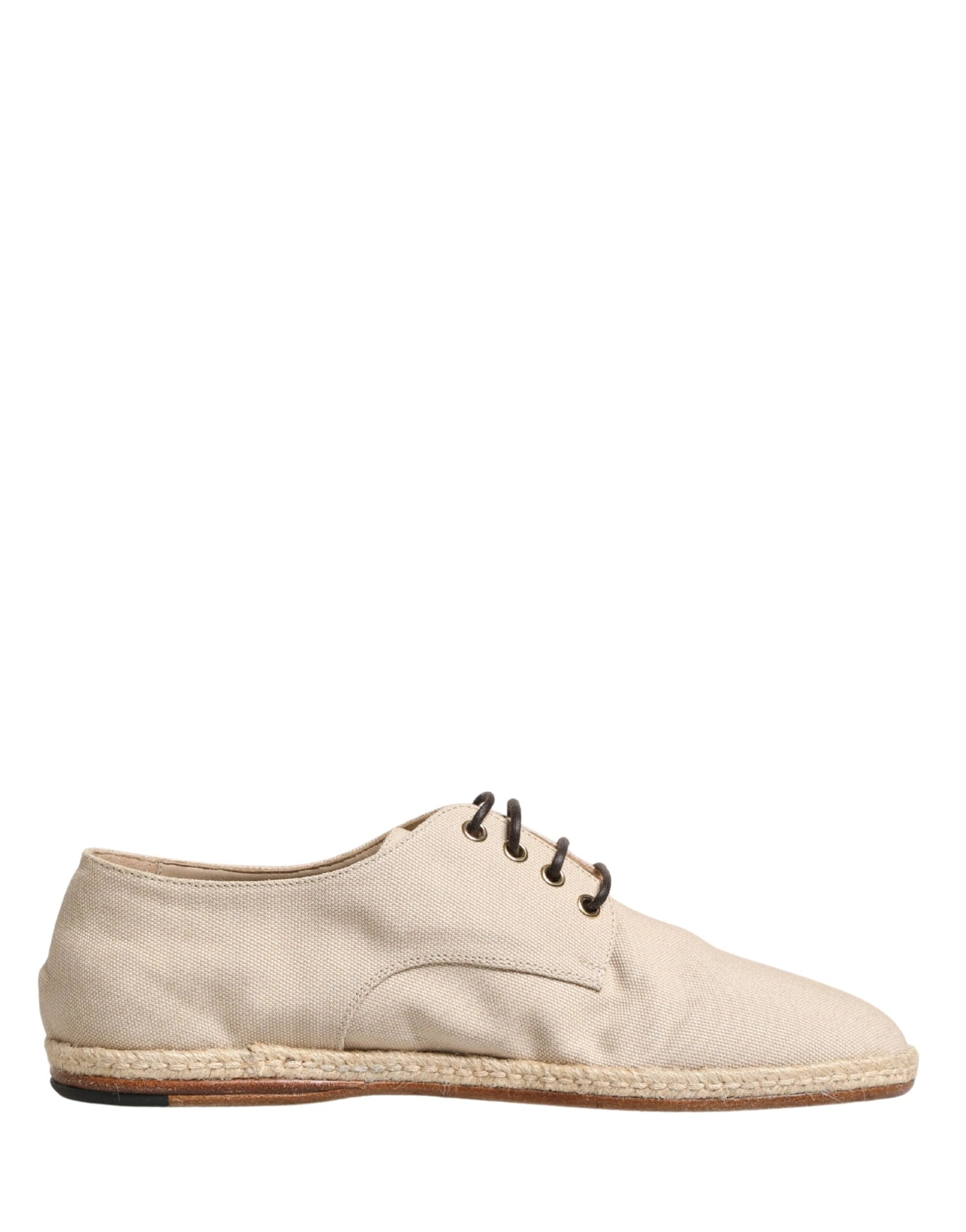 Dolce & Gabbana Beige Espadrille Sole Lace Up Canvas Derby Shoes by Dolce & Gabbana