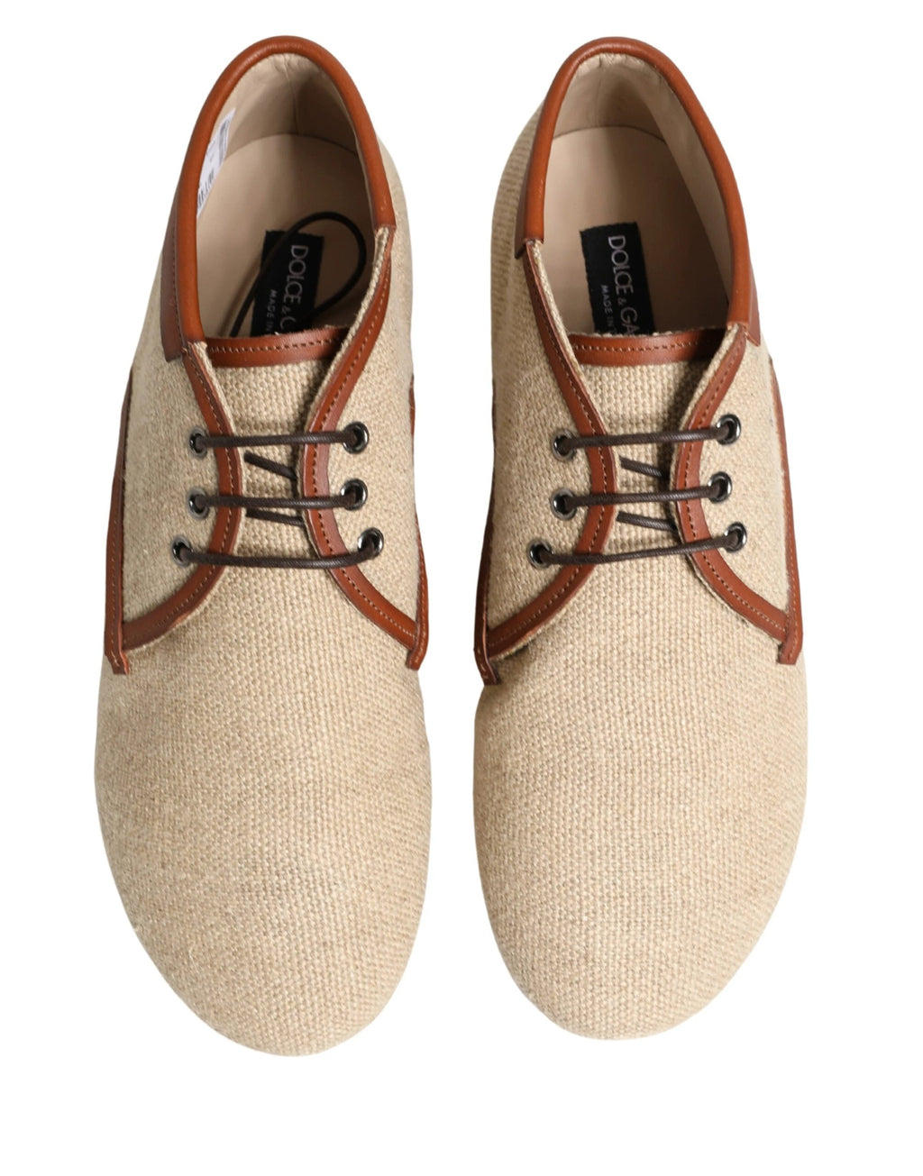 Dolce & Gabbana Beige Canvas Lace-Up Men Dress Derby Shoes by Dolce & Gabbana