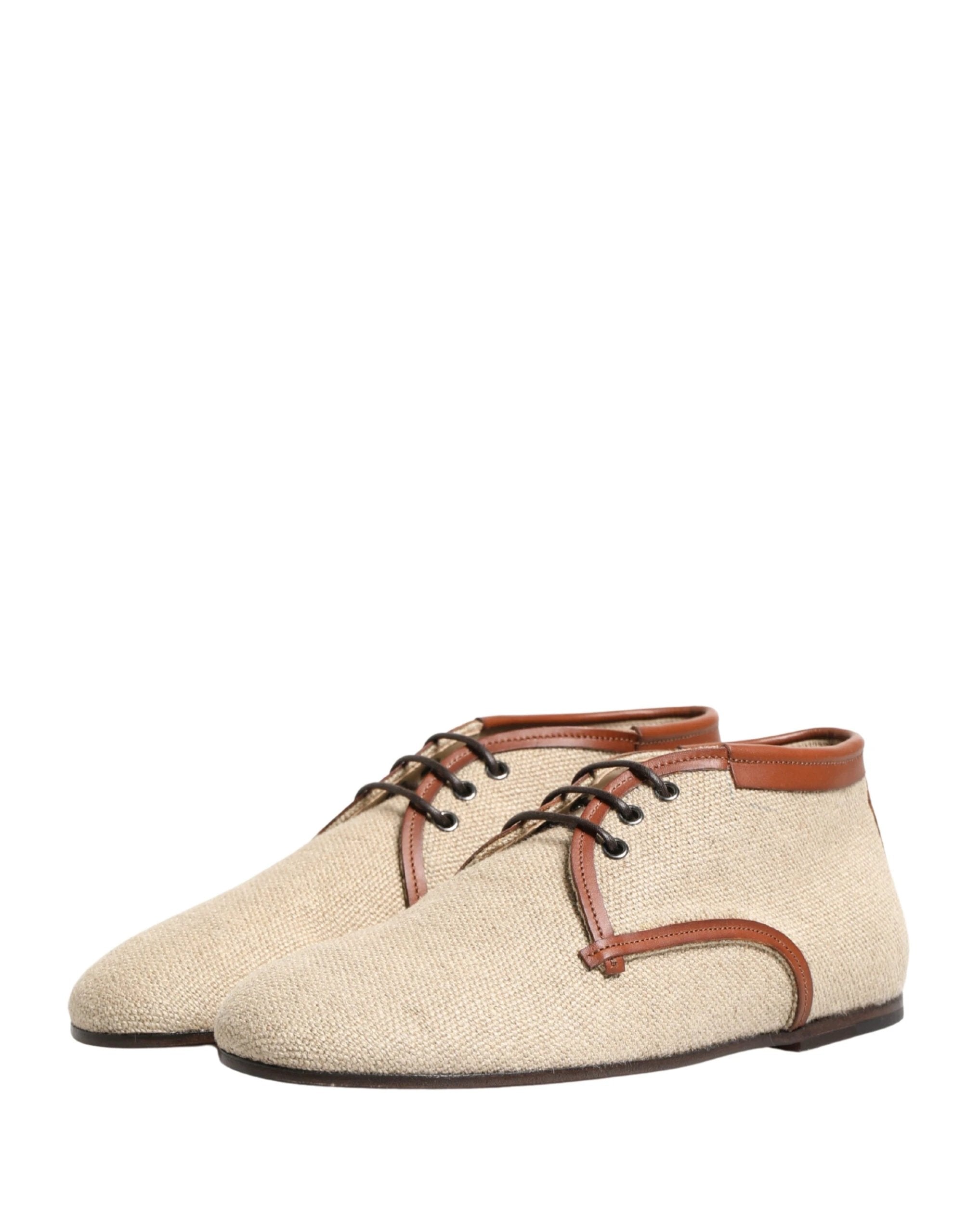 Dolce & Gabbana Beige Canvas Lace-Up Men Dress Derby Shoes by Dolce & Gabbana