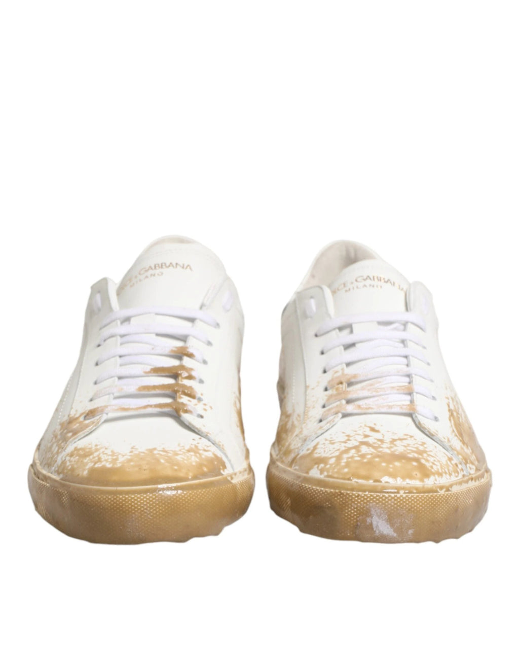 Dolce & Gabbana White Leather Paint Effect Low Top Sneakers Shoes by Dolce & Gabbana