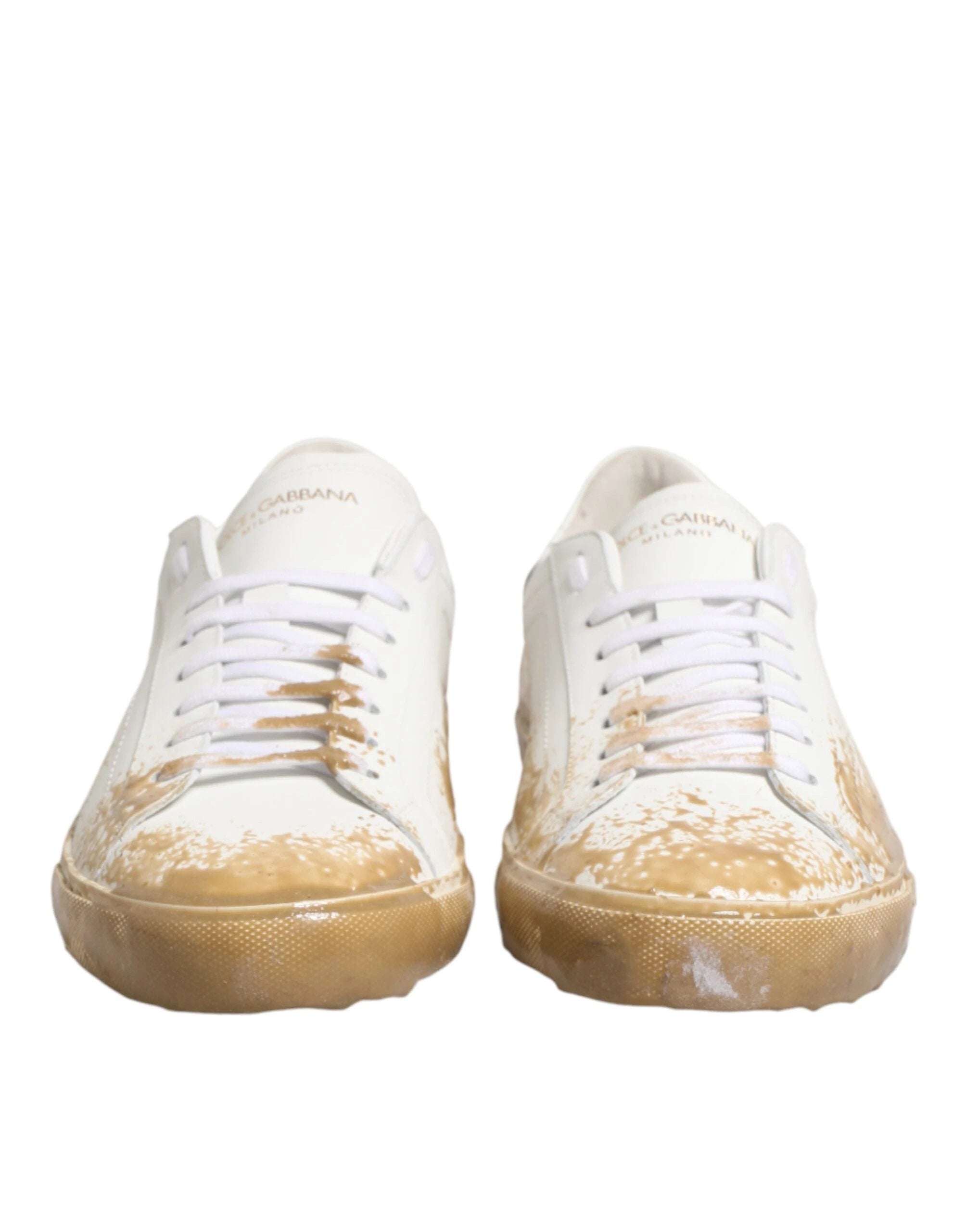 Dolce & Gabbana White Leather Paint Effect Low Top Sneakers Shoes by Dolce & Gabbana