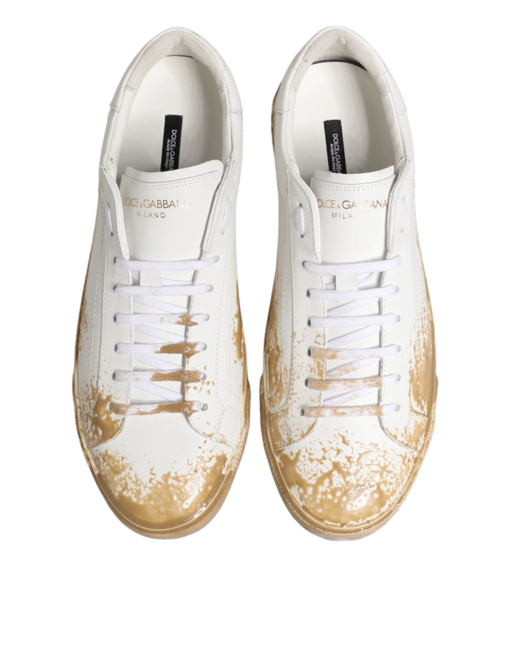 Dolce & Gabbana White Leather Paint Effect Low Top Sneakers Shoes by Dolce & Gabbana