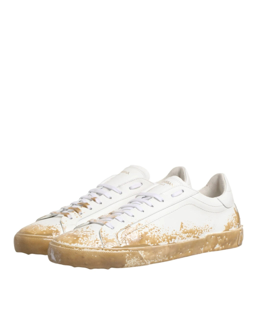 Dolce & Gabbana White Leather Paint Effect Low Top Sneakers Shoes by Dolce & Gabbana