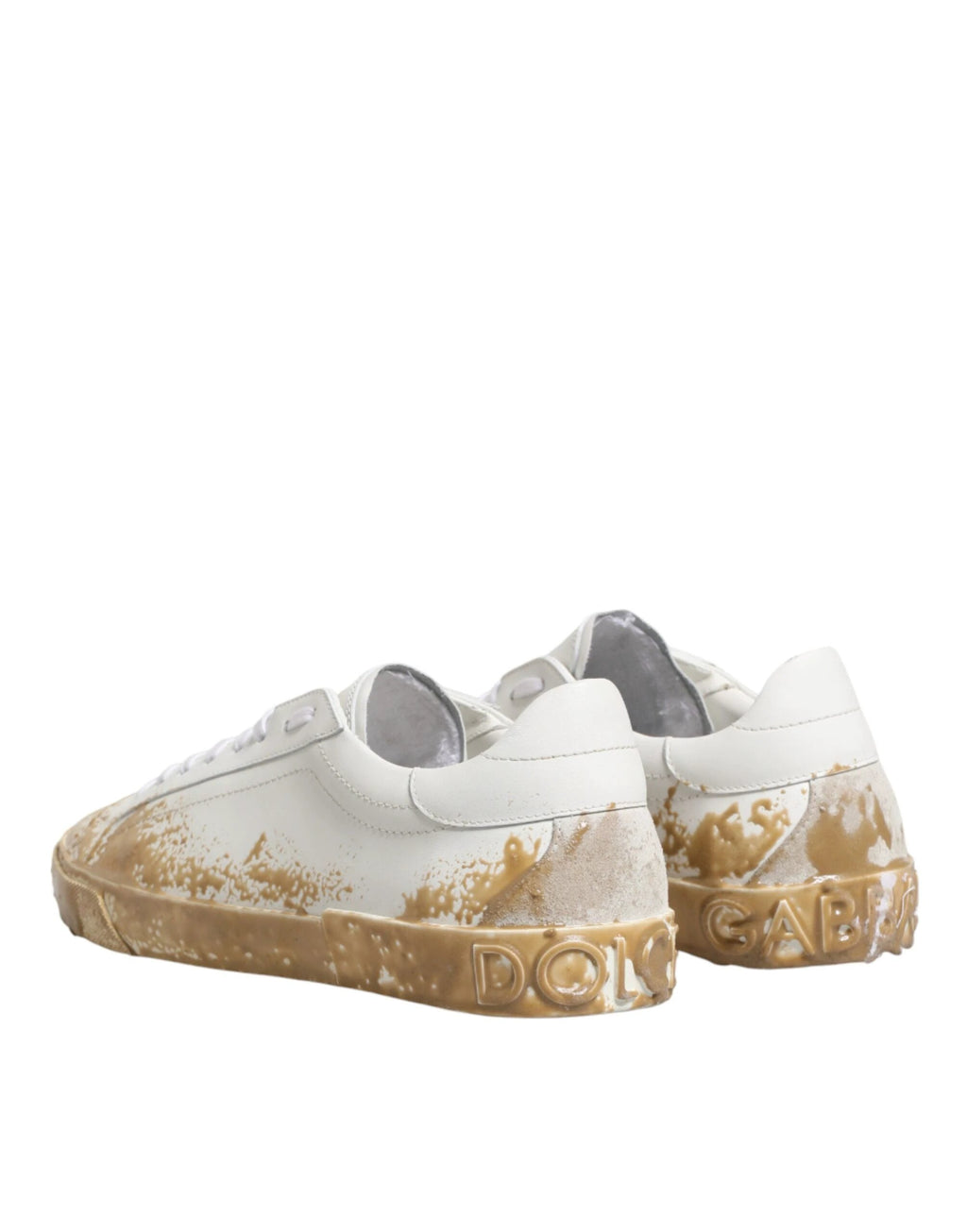 Dolce & Gabbana White Leather Paint Effect Low Top Sneakers Shoes by Dolce & Gabbana