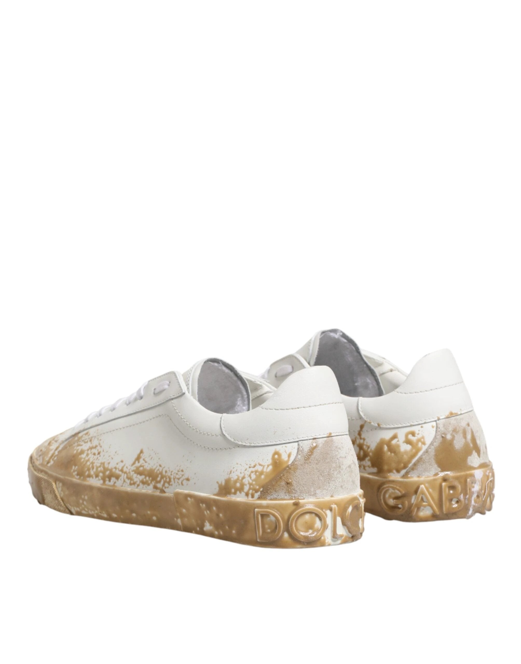 Dolce & Gabbana White Leather Paint Effect Low Top Sneakers Shoes by Dolce & Gabbana