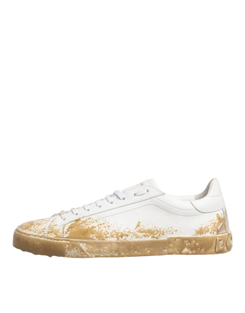 Dolce & Gabbana White Leather Paint Effect Low Top Sneakers Shoes by Dolce & Gabbana