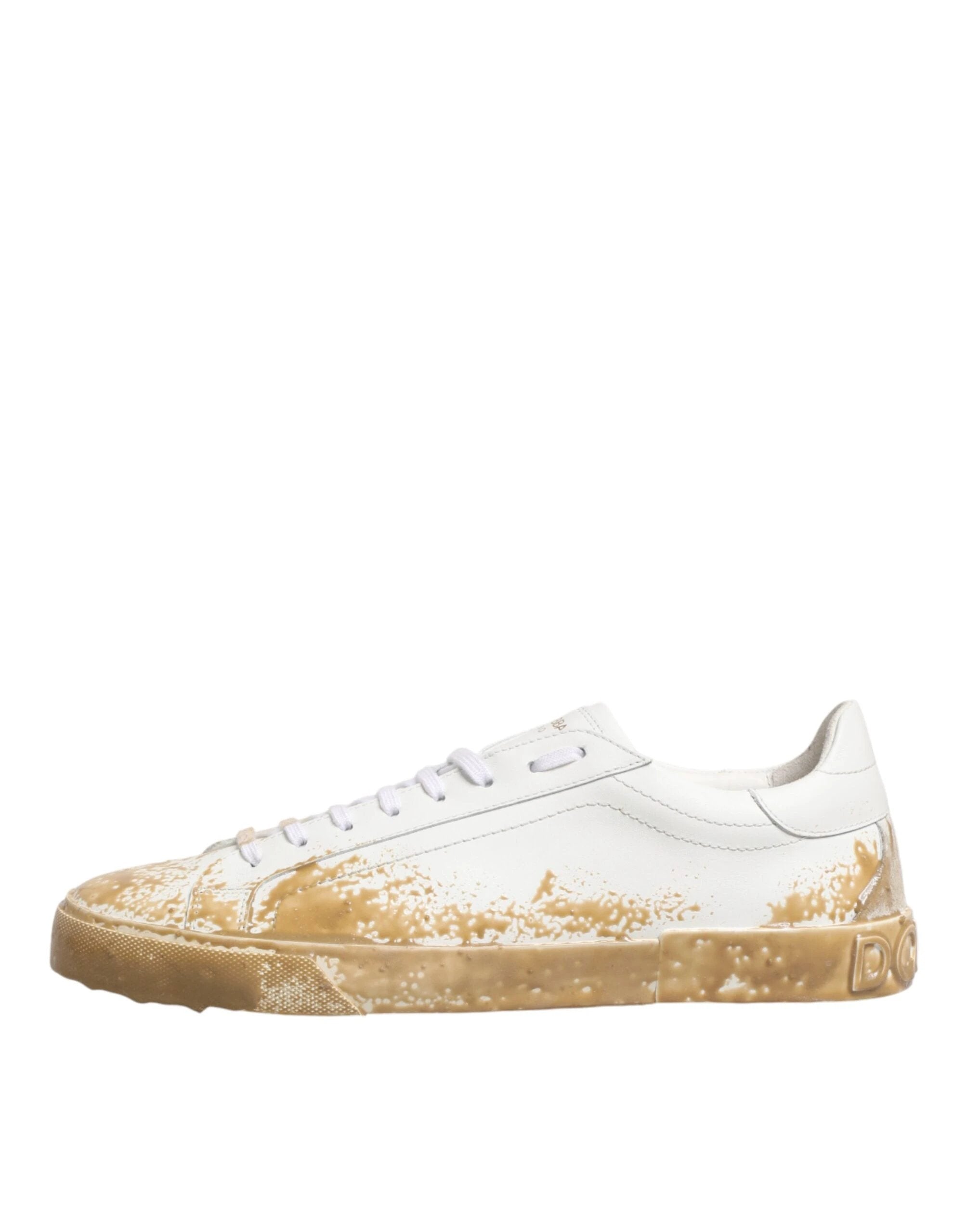 Dolce & Gabbana White Leather Paint Effect Low Top Sneakers Shoes by Dolce & Gabbana