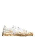 Dolce & Gabbana White Leather Paint Effect Low Top Sneakers Shoes by Dolce & Gabbana