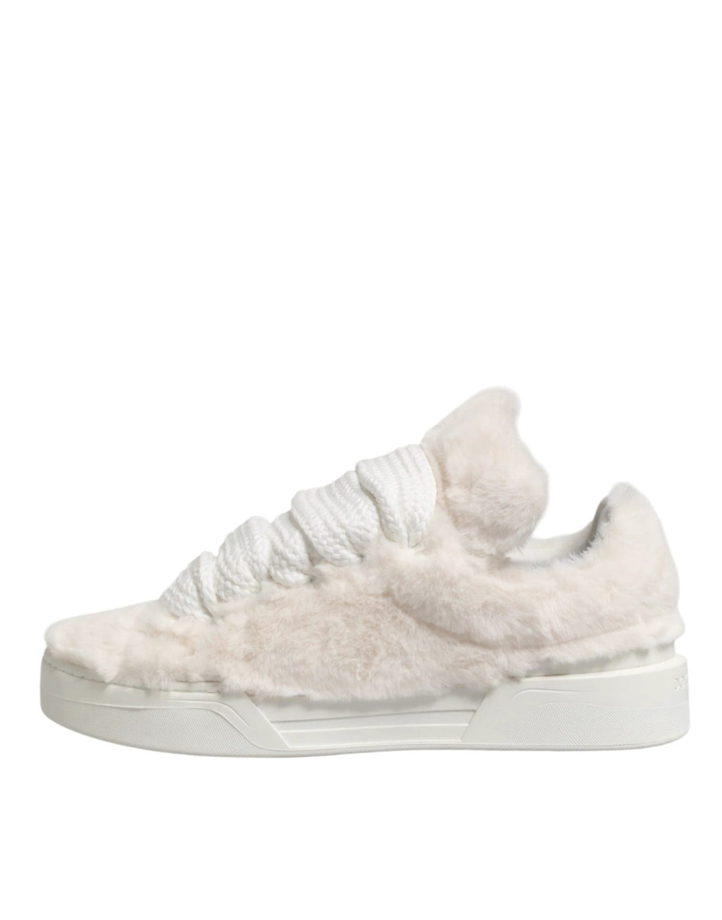 Dolce & Gabbana White Shearling Fur Bianco Low Top Sneakers Shoes by Dolce & Gabbana