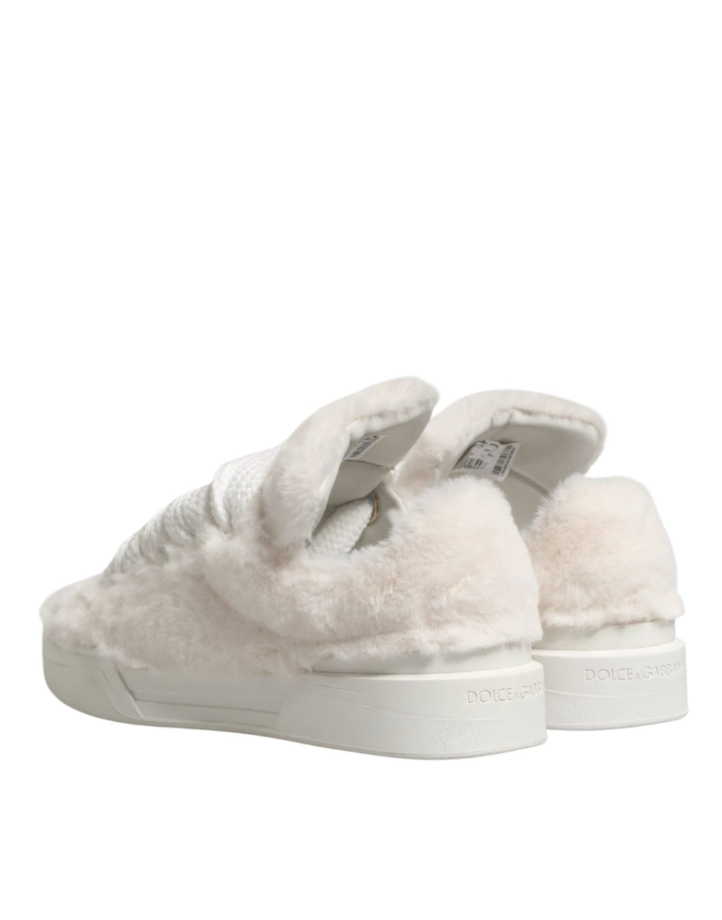 Dolce & Gabbana White Shearling Fur Bianco Low Top Sneakers Shoes by Dolce & Gabbana