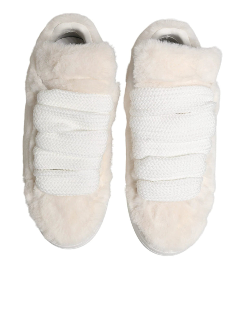 Dolce & Gabbana White Shearling Fur Bianco Low Top Sneakers Shoes by Dolce & Gabbana