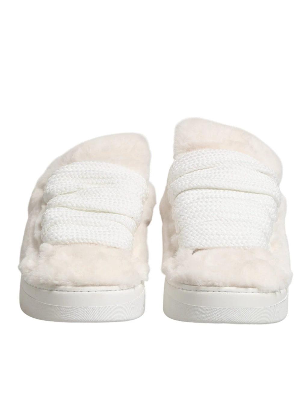 Dolce & Gabbana White Shearling Fur Bianco Low Top Sneakers Shoes by Dolce & Gabbana