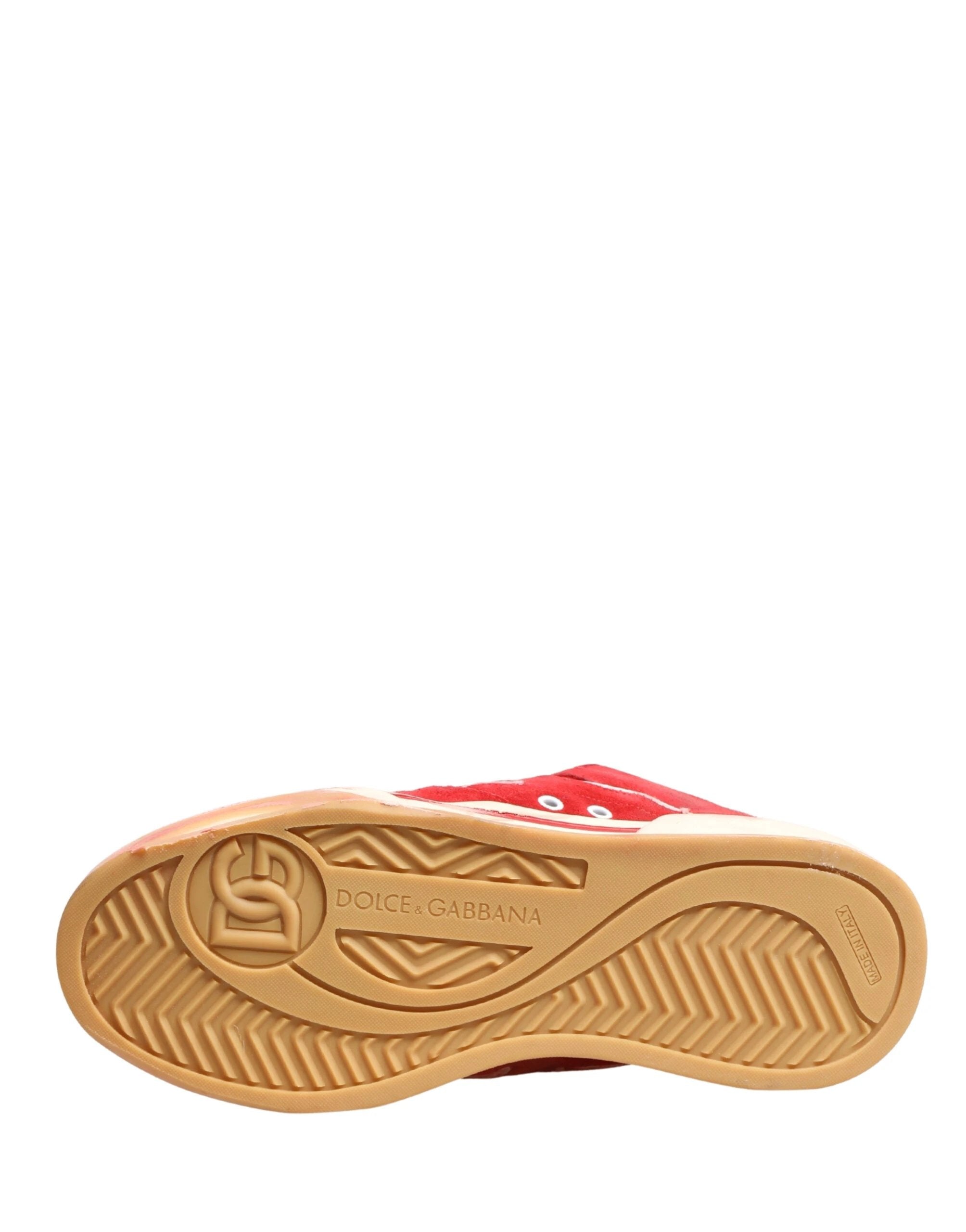 Dolce & Gabbana Red White Suede DG Logo Low Top Sneakers Shoes by Dolce & Gabbana