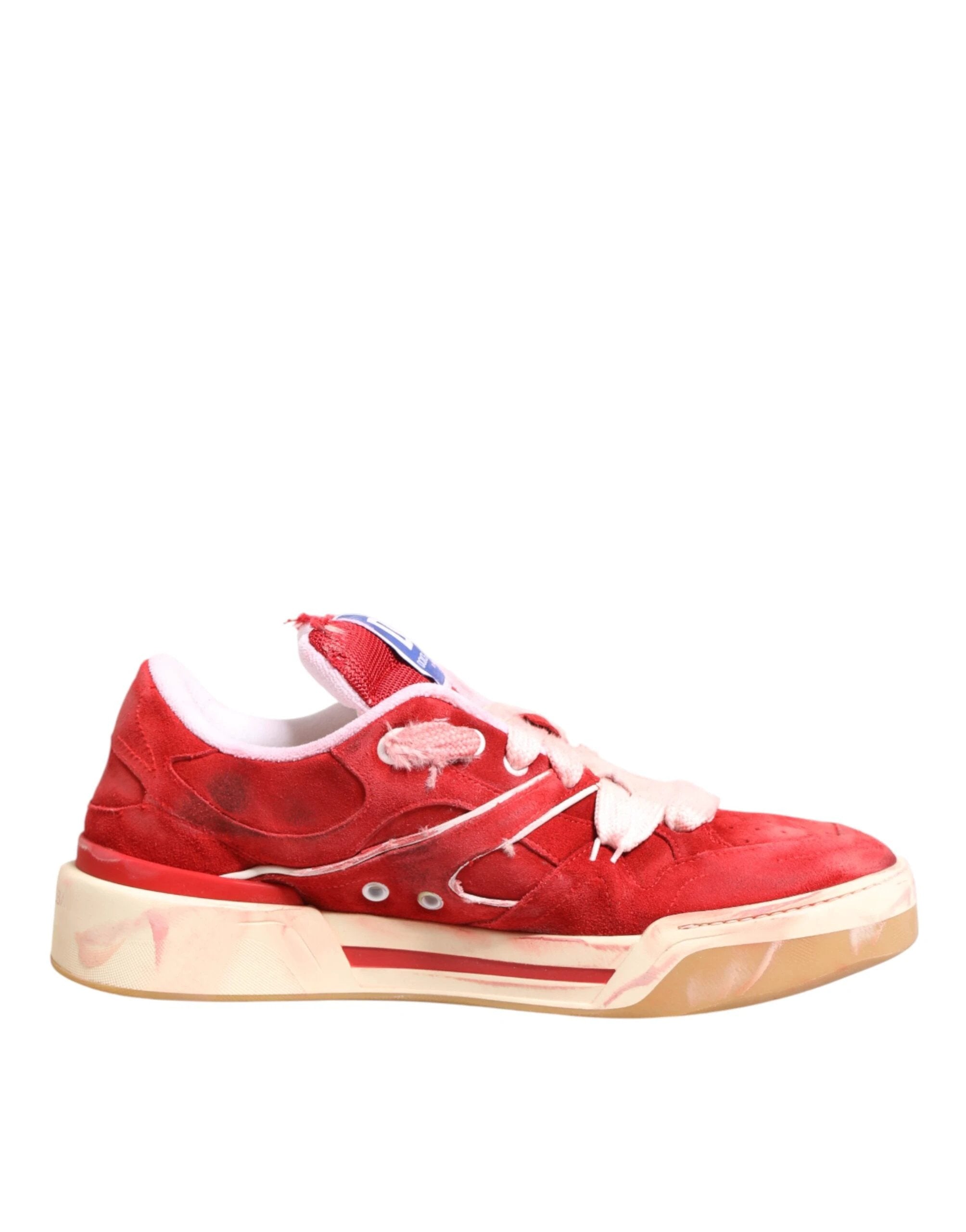 Dolce & Gabbana Red White Suede DG Logo Low Top Sneakers Shoes by Dolce & Gabbana